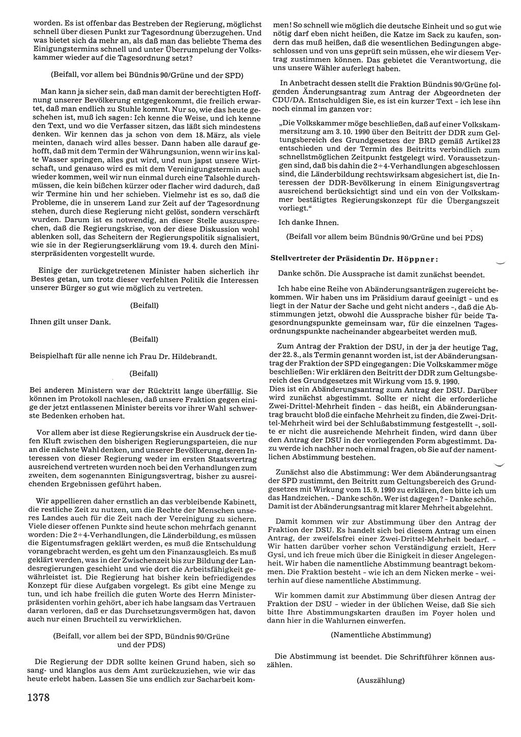 Tagungen der Volkskammer (VK) der Deutschen Demokratischen Republik (DDR), 10. Wahlperiode 1990, Seite 1378 (VK. DDR 10. WP. 1990, Prot. Tg. 1-38, 5.4.-2.10.1990, S. 1378)