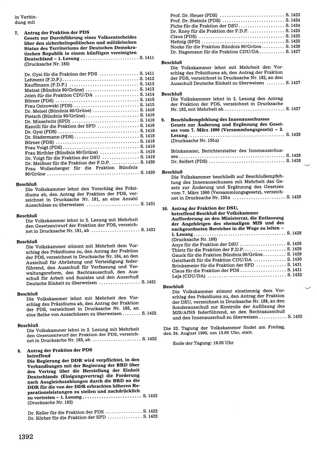 Tagungen der Volkskammer (VK) der Deutschen Demokratischen Republik (DDR), 10. Wahlperiode 1990, Seite 1392 (VK. DDR 10. WP. 1990, Prot. Tg. 1-38, 5.4.-2.10.1990, S. 1392)