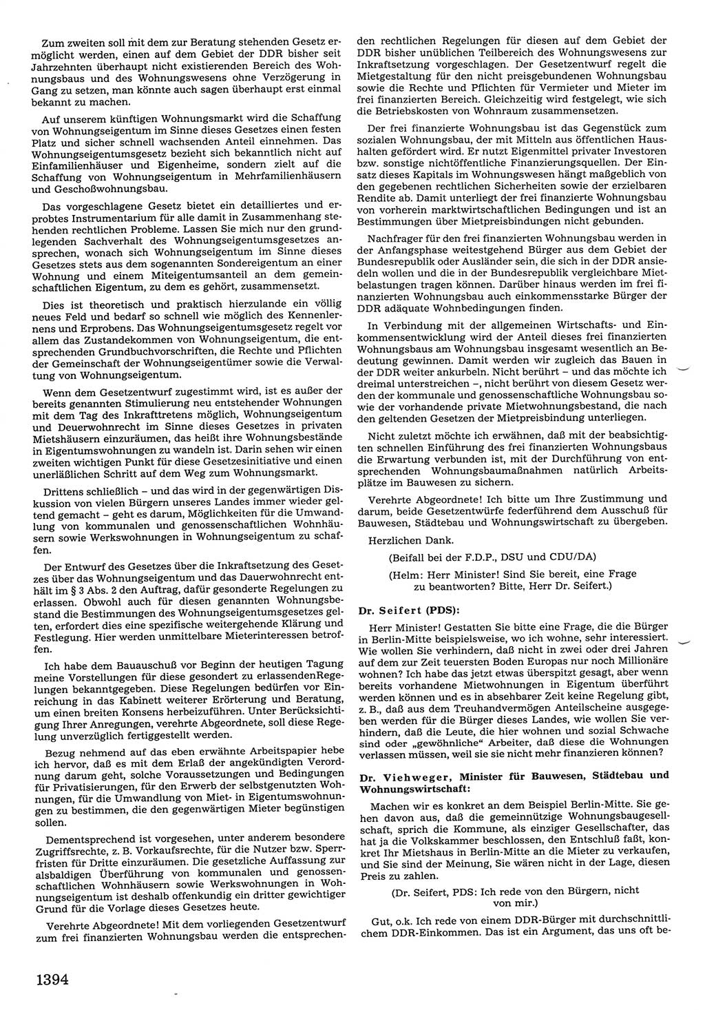 Tagungen der Volkskammer (VK) der Deutschen Demokratischen Republik (DDR), 10. Wahlperiode 1990, Seite 1394 (VK. DDR 10. WP. 1990, Prot. Tg. 1-38, 5.4.-2.10.1990, S. 1394)