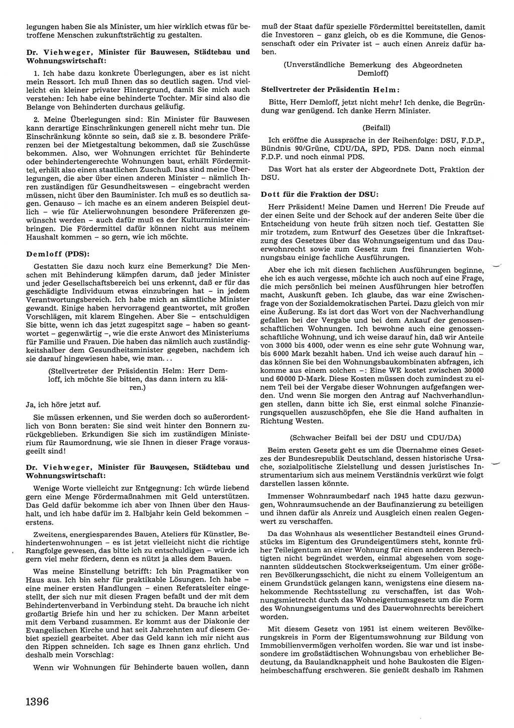 Tagungen der Volkskammer (VK) der Deutschen Demokratischen Republik (DDR), 10. Wahlperiode 1990, Seite 1396 (VK. DDR 10. WP. 1990, Prot. Tg. 1-38, 5.4.-2.10.1990, S. 1396)