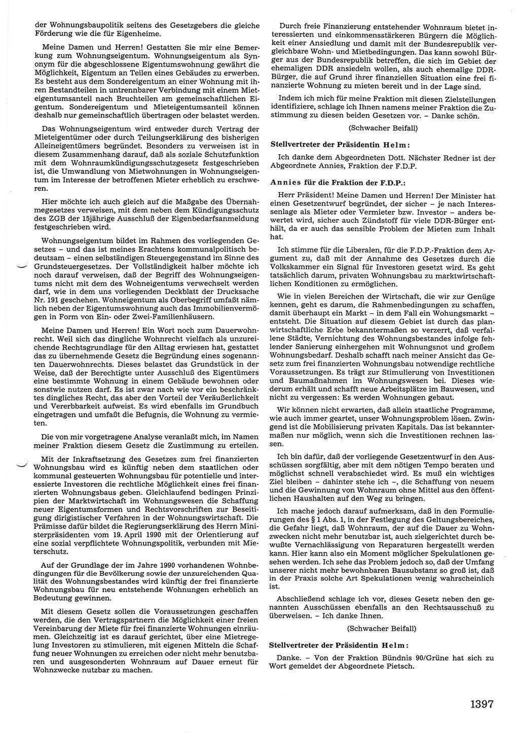 Tagungen der Volkskammer (VK) der Deutschen Demokratischen Republik (DDR), 10. Wahlperiode 1990, Seite 1397 (VK. DDR 10. WP. 1990, Prot. Tg. 1-38, 5.4.-2.10.1990, S. 1397)