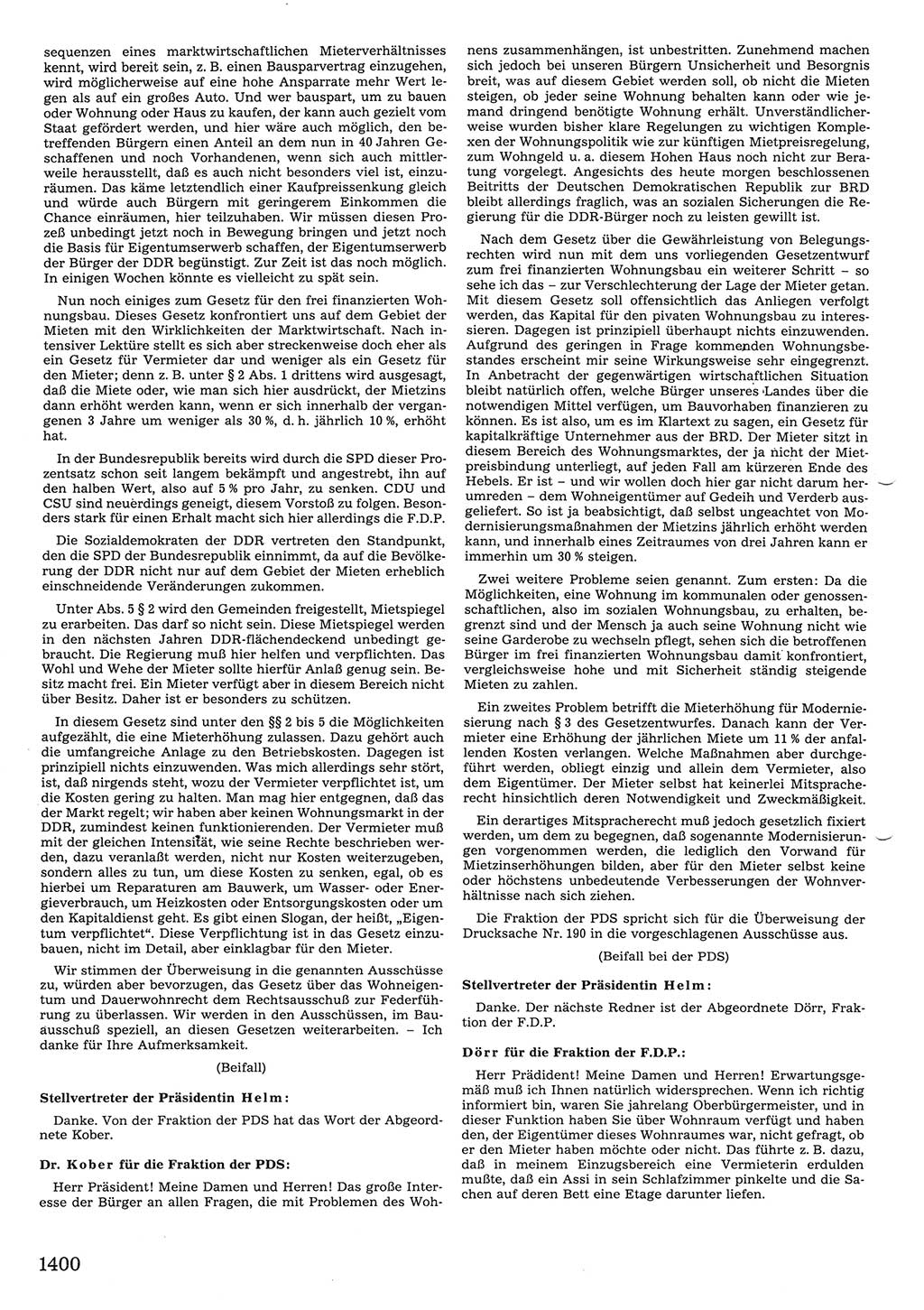 Tagungen der Volkskammer (VK) der Deutschen Demokratischen Republik (DDR), 10. Wahlperiode 1990, Seite 1400 (VK. DDR 10. WP. 1990, Prot. Tg. 1-38, 5.4.-2.10.1990, S. 1400)