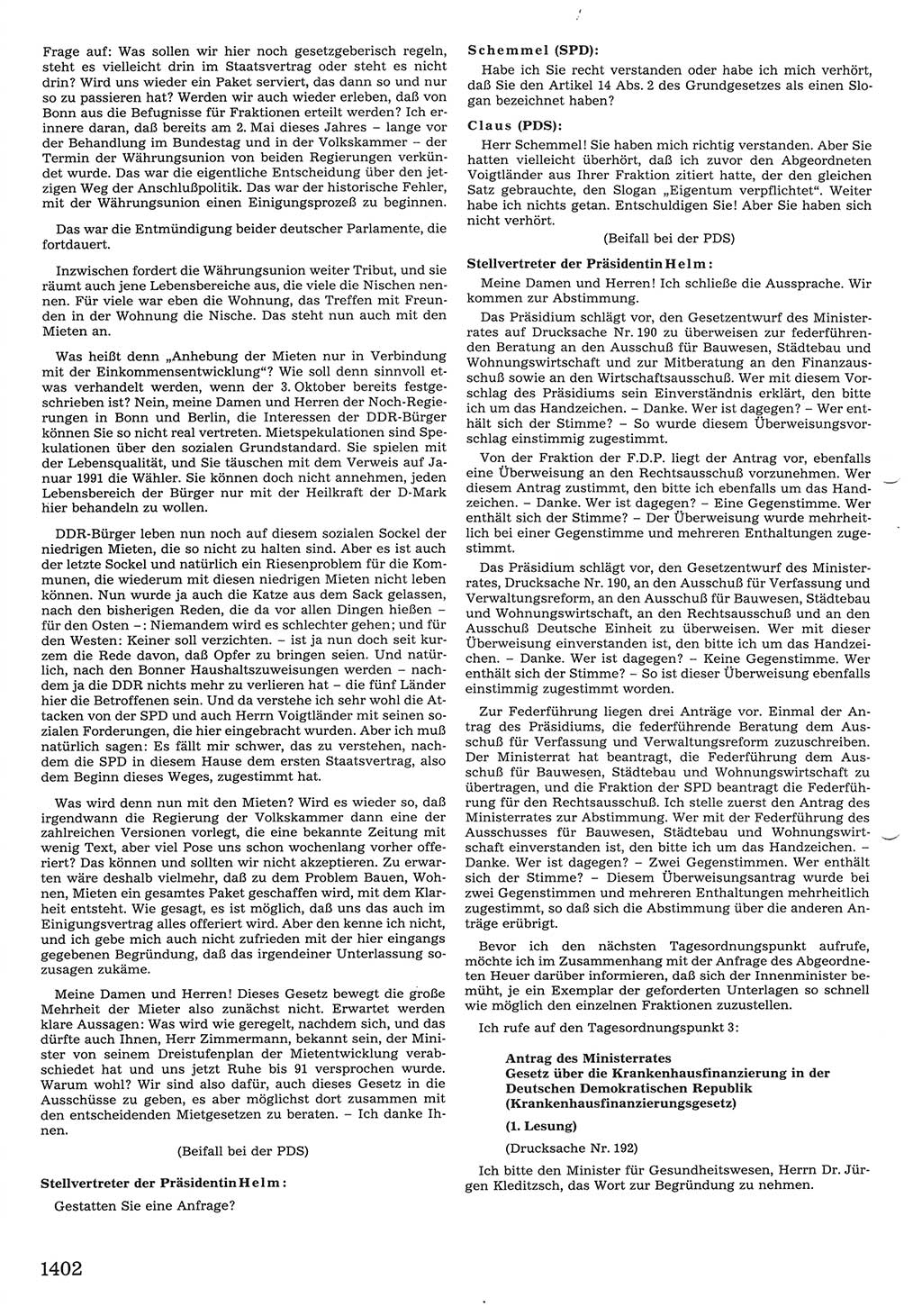 Tagungen der Volkskammer (VK) der Deutschen Demokratischen Republik (DDR), 10. Wahlperiode 1990, Seite 1402 (VK. DDR 10. WP. 1990, Prot. Tg. 1-38, 5.4.-2.10.1990, S. 1402)