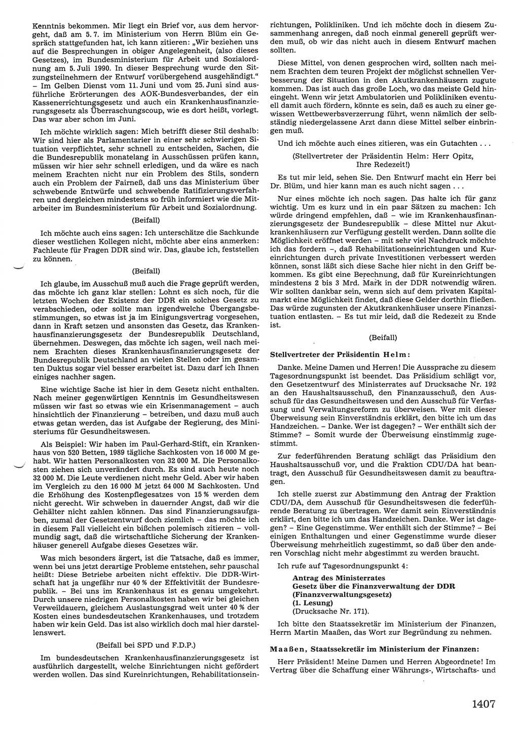 Tagungen der Volkskammer (VK) der Deutschen Demokratischen Republik (DDR), 10. Wahlperiode 1990, Seite 1407 (VK. DDR 10. WP. 1990, Prot. Tg. 1-38, 5.4.-2.10.1990, S. 1407)