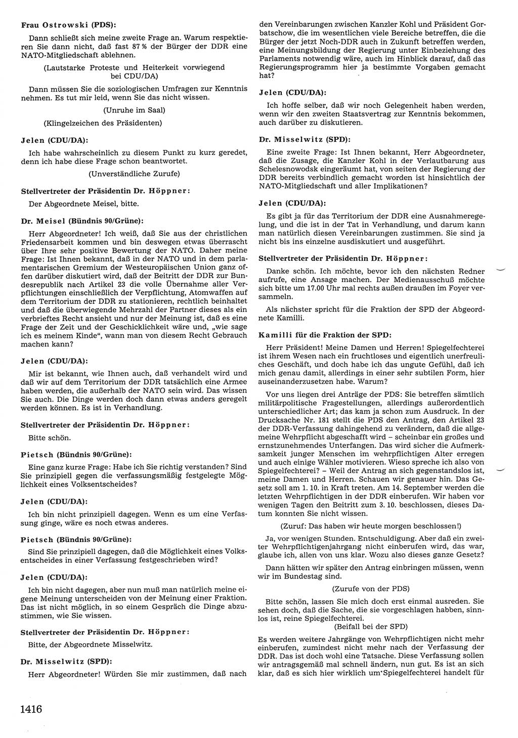 Tagungen der Volkskammer (VK) der Deutschen Demokratischen Republik (DDR), 10. Wahlperiode 1990, Seite 1416 (VK. DDR 10. WP. 1990, Prot. Tg. 1-38, 5.4.-2.10.1990, S. 1416)