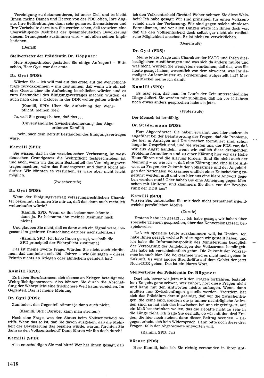 Tagungen der Volkskammer (VK) der Deutschen Demokratischen Republik (DDR), 10. Wahlperiode 1990, Seite 1418 (VK. DDR 10. WP. 1990, Prot. Tg. 1-38, 5.4.-2.10.1990, S. 1418)