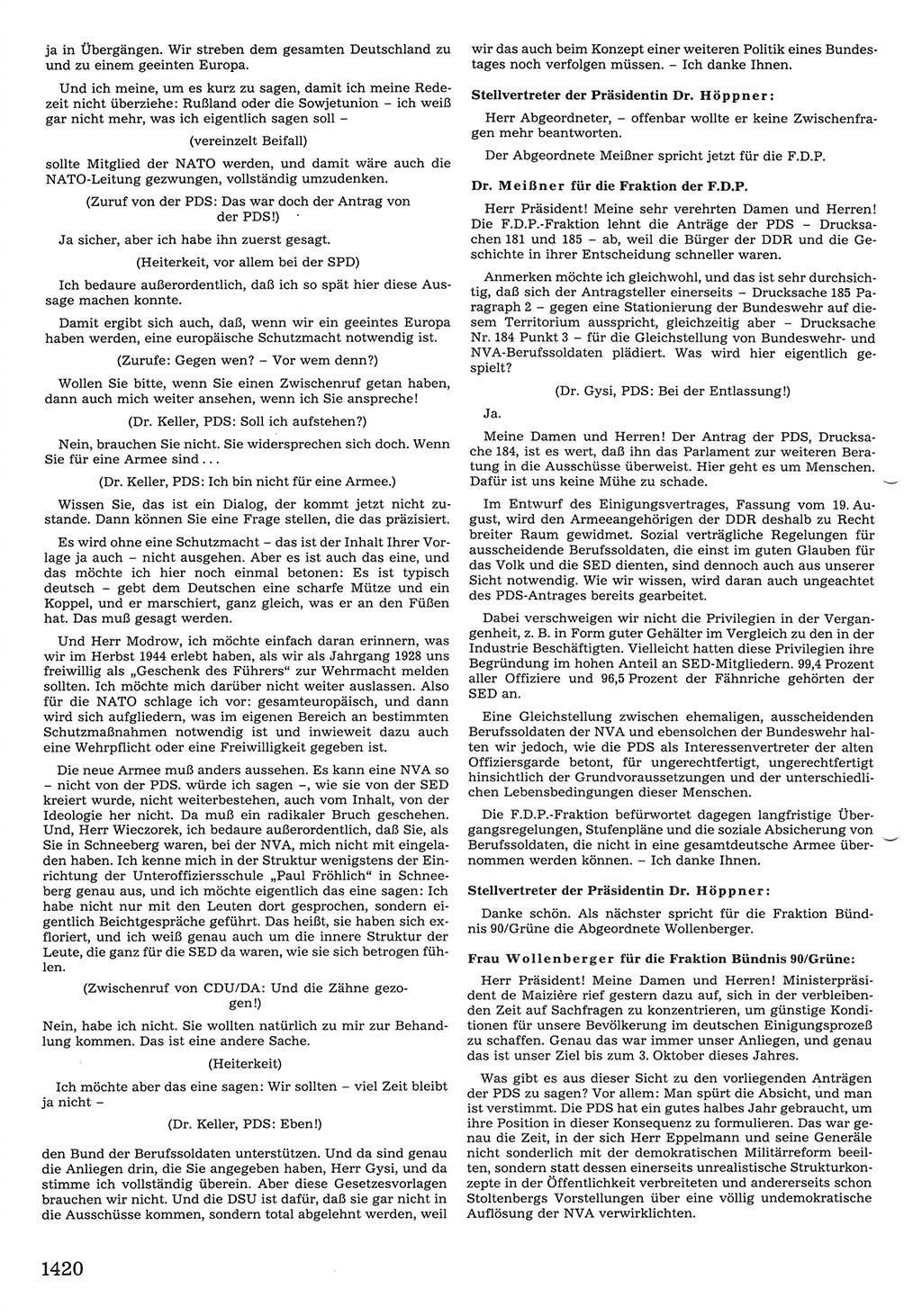 Tagungen der Volkskammer (VK) der Deutschen Demokratischen Republik (DDR), 10. Wahlperiode 1990, Seite 1420 (VK. DDR 10. WP. 1990, Prot. Tg. 1-38, 5.4.-2.10.1990, S. 1420)