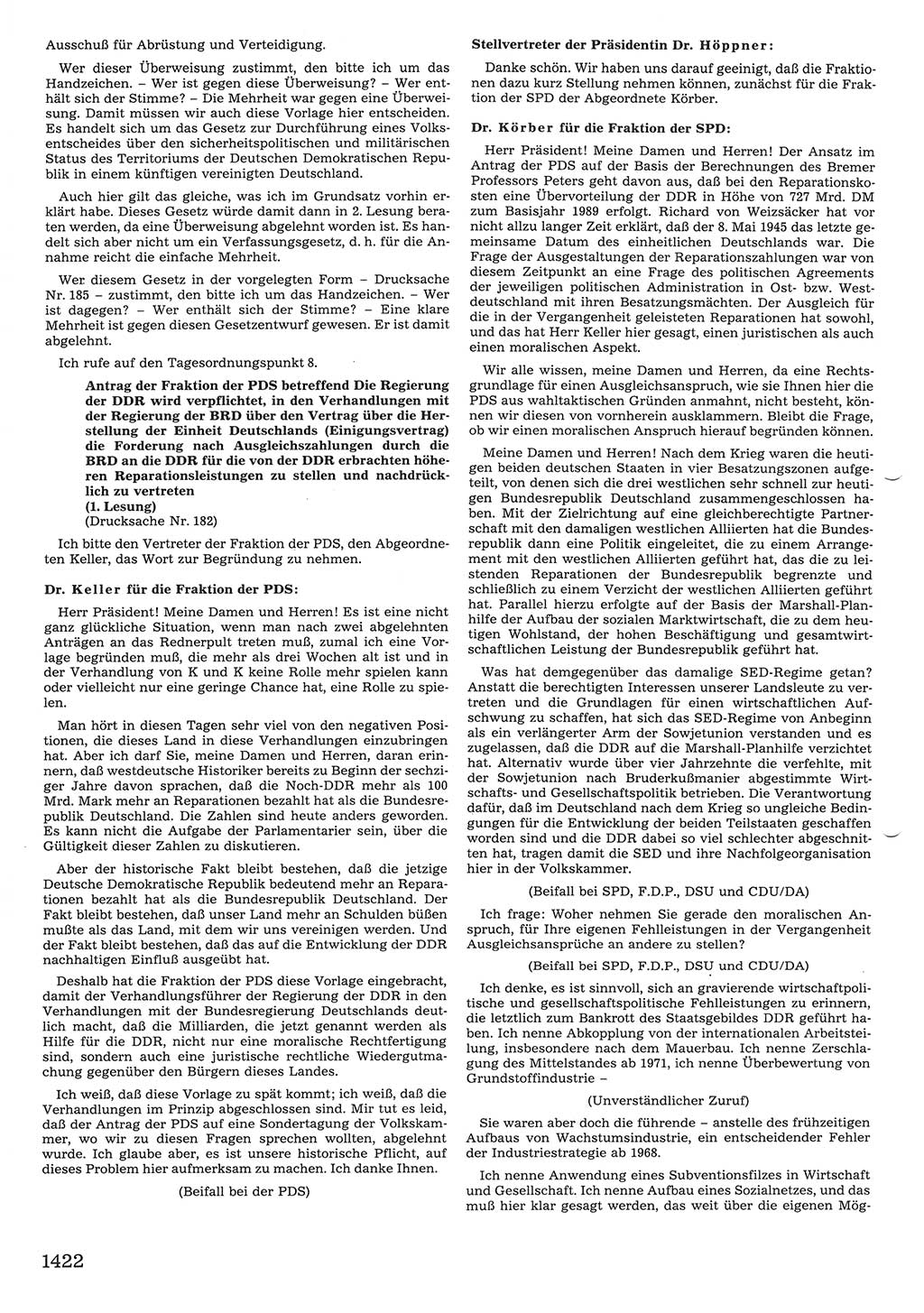 Tagungen der Volkskammer (VK) der Deutschen Demokratischen Republik (DDR), 10. Wahlperiode 1990, Seite 1422 (VK. DDR 10. WP. 1990, Prot. Tg. 1-38, 5.4.-2.10.1990, S. 1422)