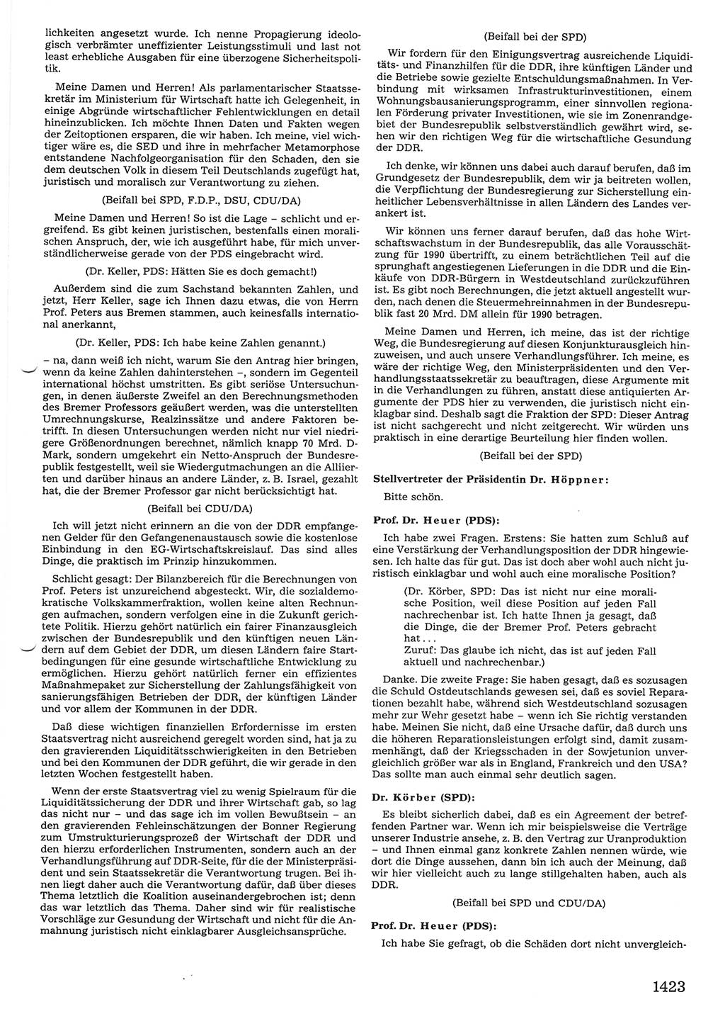 Tagungen der Volkskammer (VK) der Deutschen Demokratischen Republik (DDR), 10. Wahlperiode 1990, Seite 1423 (VK. DDR 10. WP. 1990, Prot. Tg. 1-38, 5.4.-2.10.1990, S. 1423)