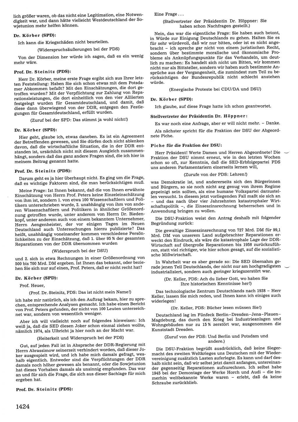 Tagungen der Volkskammer (VK) der Deutschen Demokratischen Republik (DDR), 10. Wahlperiode 1990, Seite 1424 (VK. DDR 10. WP. 1990, Prot. Tg. 1-38, 5.4.-2.10.1990, S. 1424)