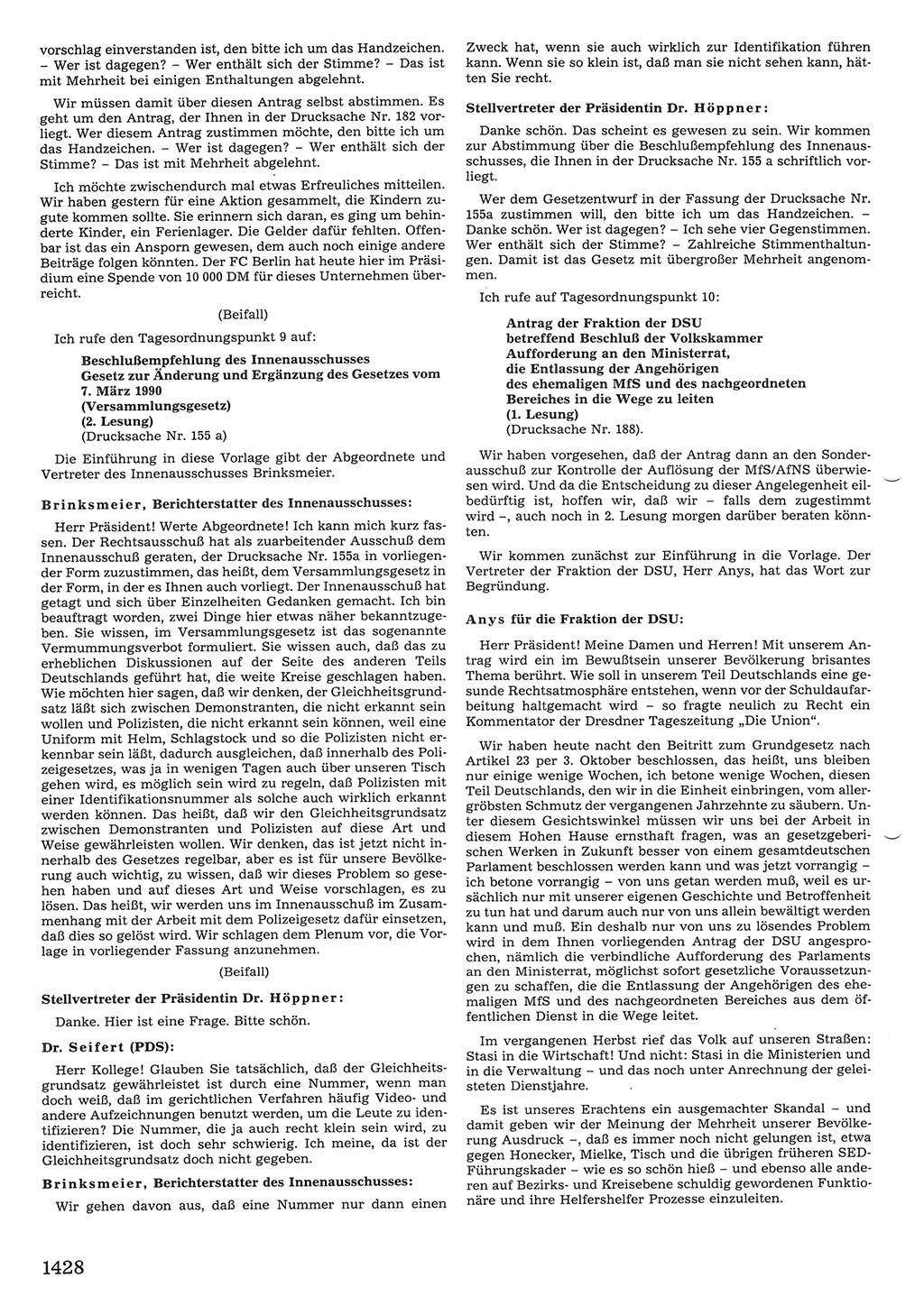 Tagungen der Volkskammer (VK) der Deutschen Demokratischen Republik (DDR), 10. Wahlperiode 1990, Seite 1428 (VK. DDR 10. WP. 1990, Prot. Tg. 1-38, 5.4.-2.10.1990, S. 1428)