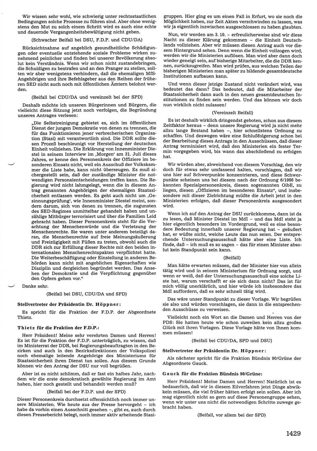 Tagungen der Volkskammer (VK) der Deutschen Demokratischen Republik (DDR), 10. Wahlperiode 1990, Seite 1429 (VK. DDR 10. WP. 1990, Prot. Tg. 1-38, 5.4.-2.10.1990, S. 1429)