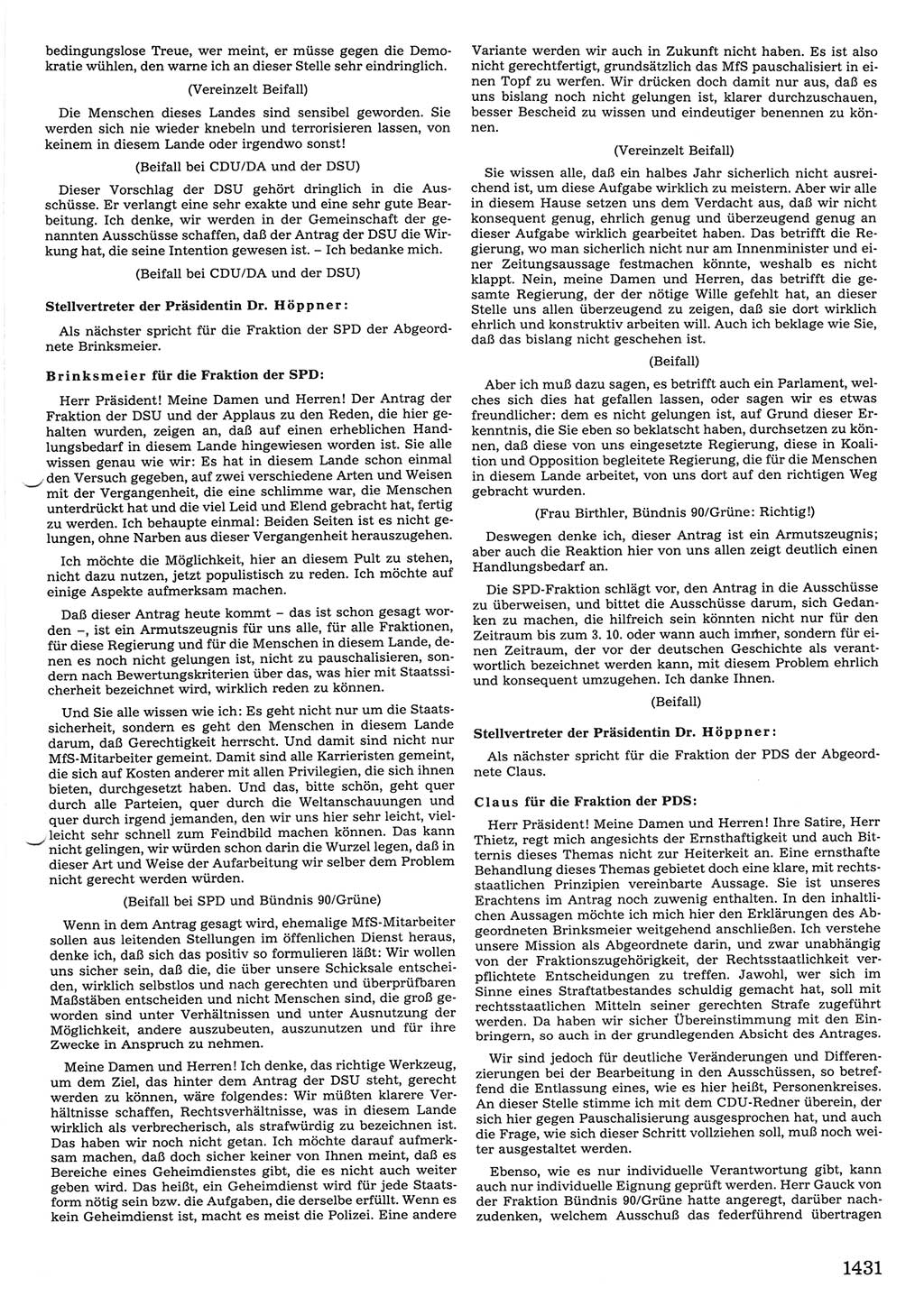 Tagungen der Volkskammer (VK) der Deutschen Demokratischen Republik (DDR), 10. Wahlperiode 1990, Seite 1431 (VK. DDR 10. WP. 1990, Prot. Tg. 1-38, 5.4.-2.10.1990, S. 1431)