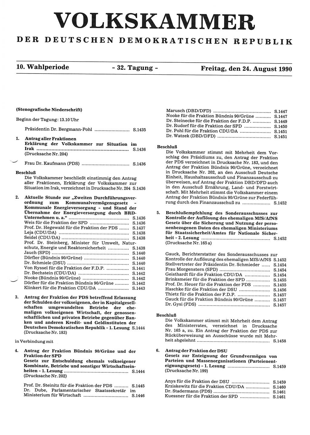 Tagungen der Volkskammer (VK) der Deutschen Demokratischen Republik (DDR), 10. Wahlperiode 1990, Seite 1433 (VK. DDR 10. WP. 1990, Prot. Tg. 1-38, 5.4.-2.10.1990, S. 1433)