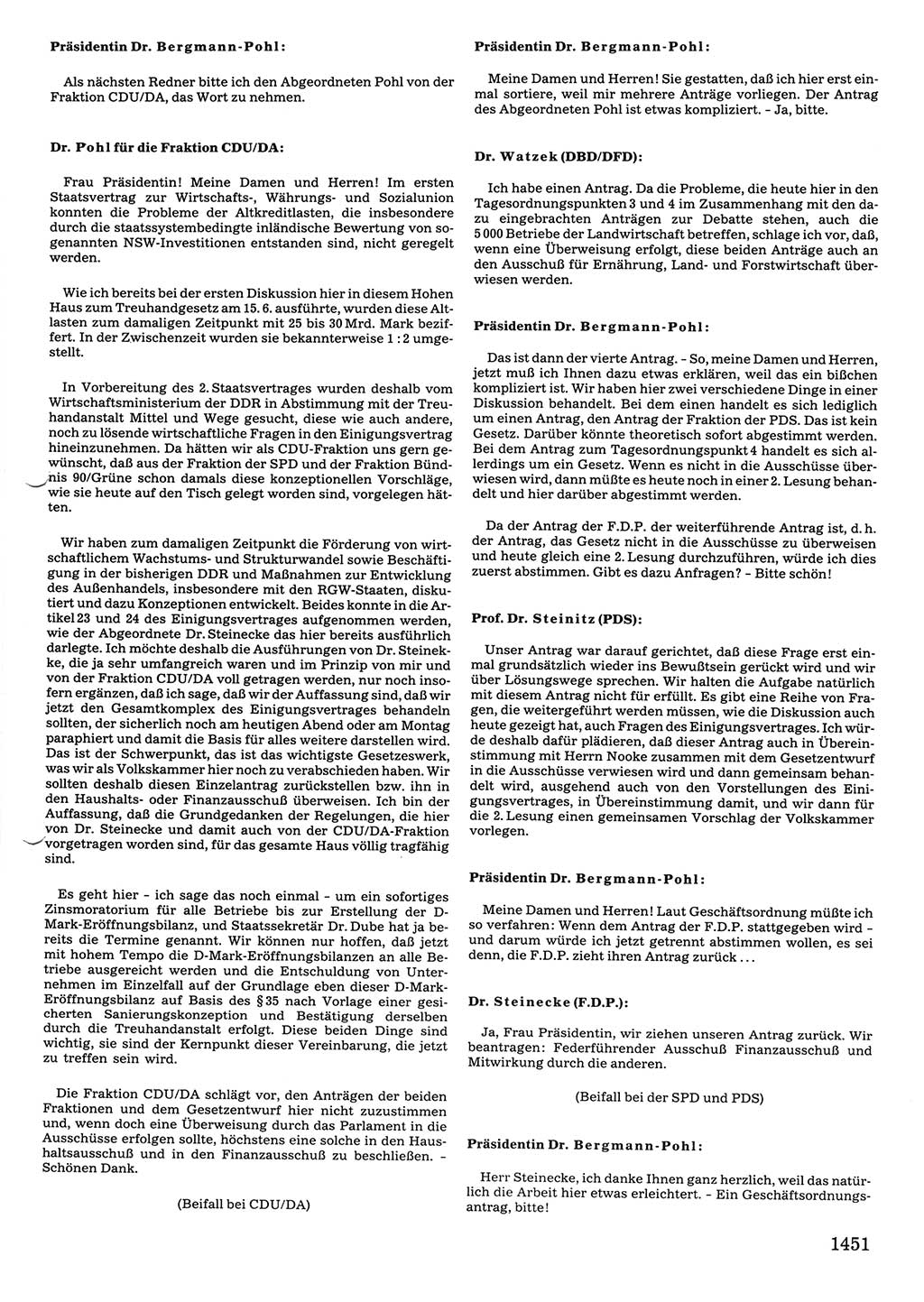 Tagungen der Volkskammer (VK) der Deutschen Demokratischen Republik (DDR), 10. Wahlperiode 1990, Seite 1451 (VK. DDR 10. WP. 1990, Prot. Tg. 1-38, 5.4.-2.10.1990, S. 1451)