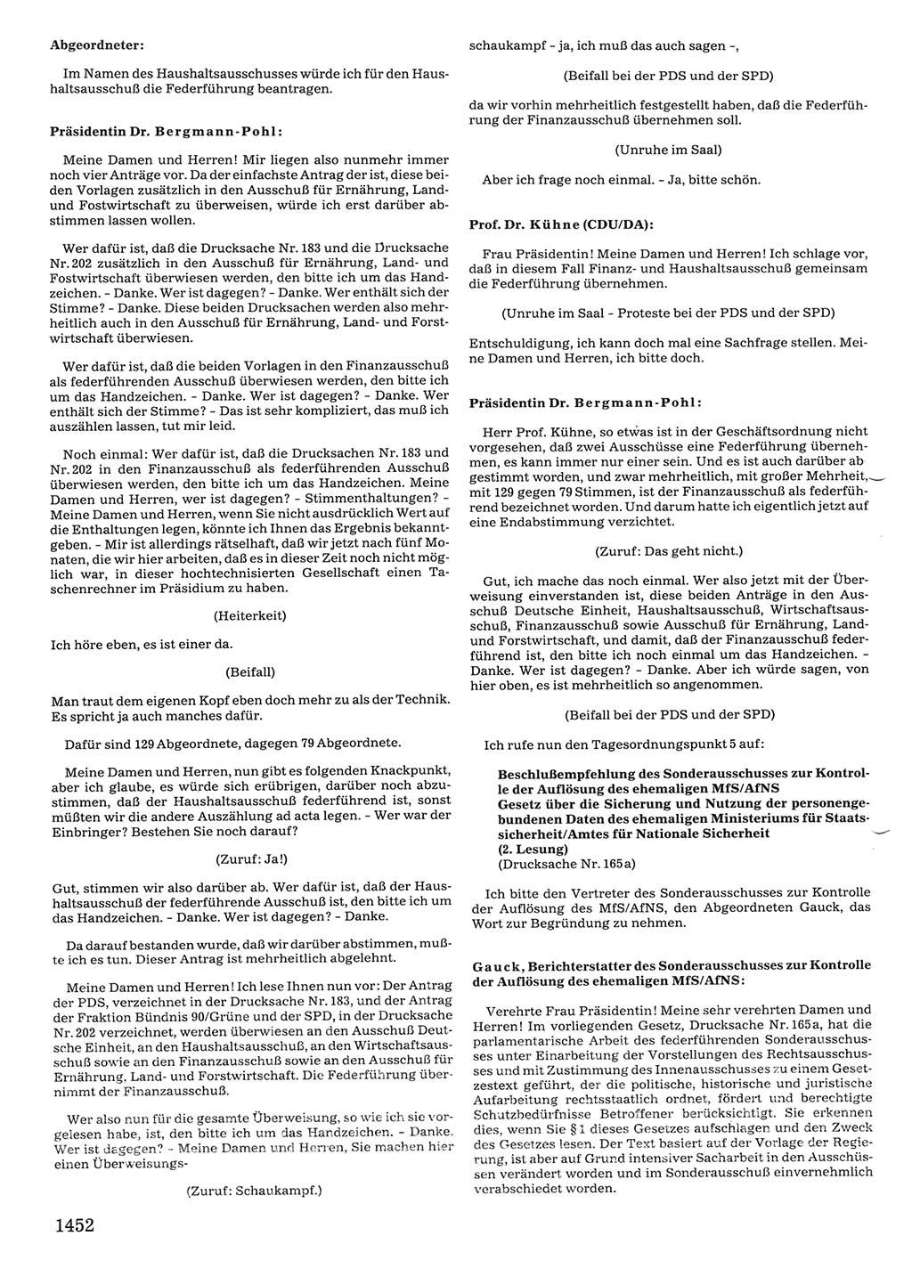 Tagungen der Volkskammer (VK) der Deutschen Demokratischen Republik (DDR), 10. Wahlperiode 1990, Seite 1452 (VK. DDR 10. WP. 1990, Prot. Tg. 1-38, 5.4.-2.10.1990, S. 1452)