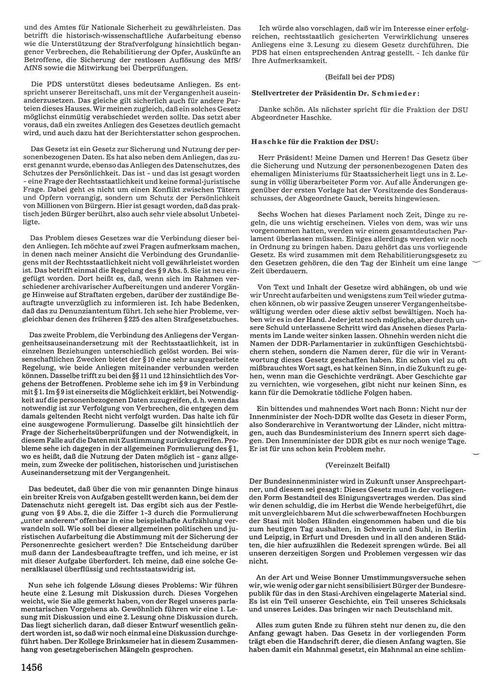 Tagungen der Volkskammer (VK) der Deutschen Demokratischen Republik (DDR), 10. Wahlperiode 1990, Seite 1456 (VK. DDR 10. WP. 1990, Prot. Tg. 1-38, 5.4.-2.10.1990, S. 1456)