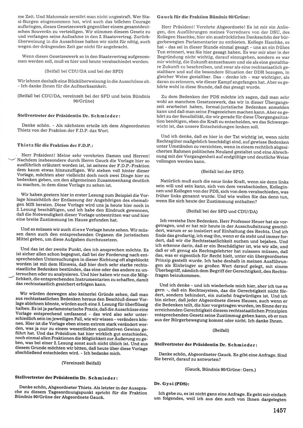 Tagungen der Volkskammer (VK) der Deutschen Demokratischen Republik (DDR), 10. Wahlperiode 1990, Seite 1457 (VK. DDR 10. WP. 1990, Prot. Tg. 1-38, 5.4.-2.10.1990, S. 1457)