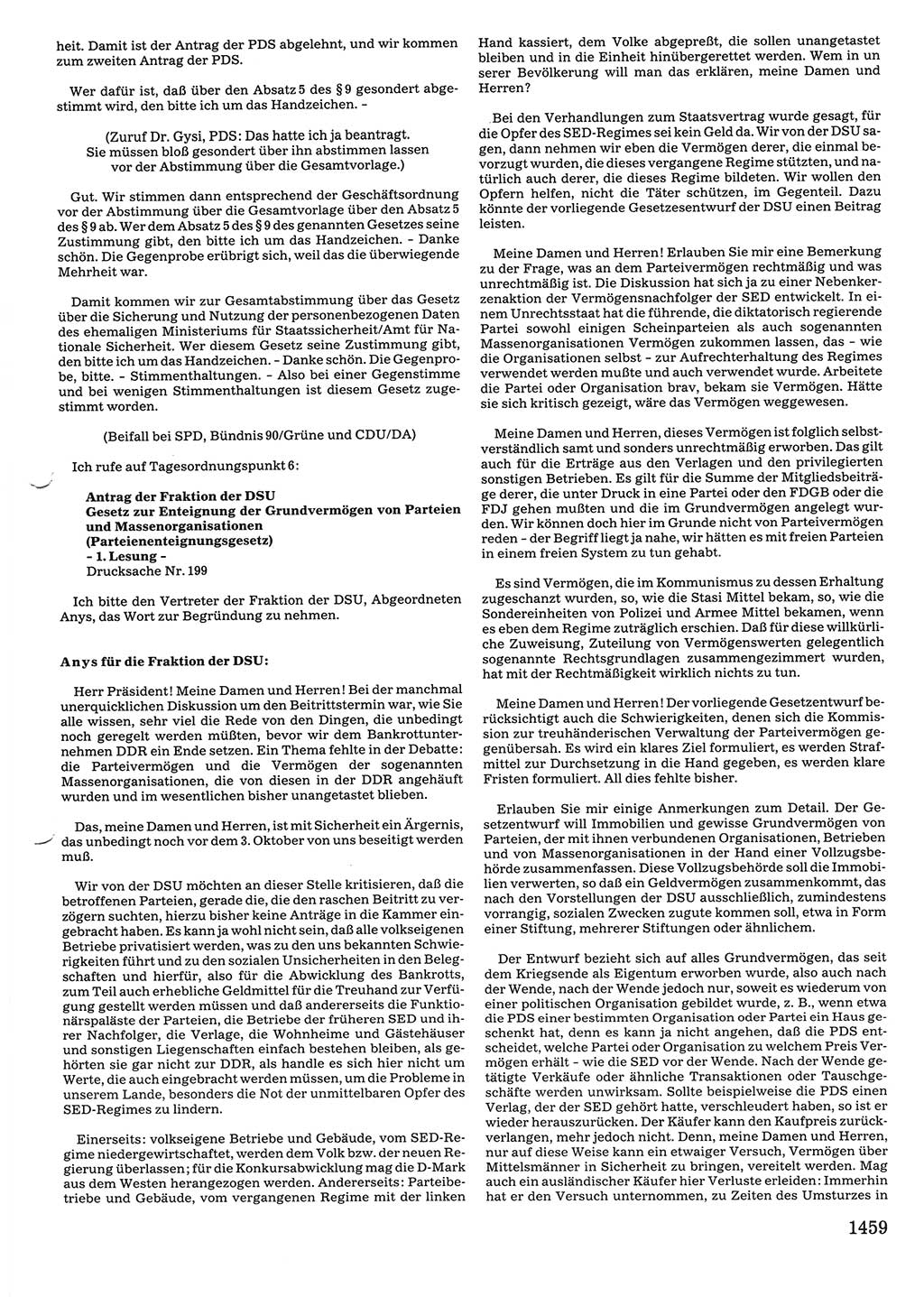 Tagungen der Volkskammer (VK) der Deutschen Demokratischen Republik (DDR), 10. Wahlperiode 1990, Seite 1459 (VK. DDR 10. WP. 1990, Prot. Tg. 1-38, 5.4.-2.10.1990, S. 1459)