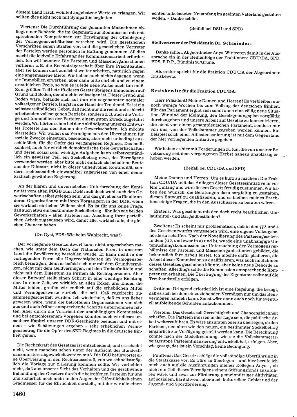 Tagungen der Volkskammer (VK) der Deutschen Demokratischen Republik (DDR), 10. Wahlperiode 1990, Seite 1460 (VK. DDR 10. WP. 1990, Prot. Tg. 1-38, 5.4.-2.10.1990, S. 1460)