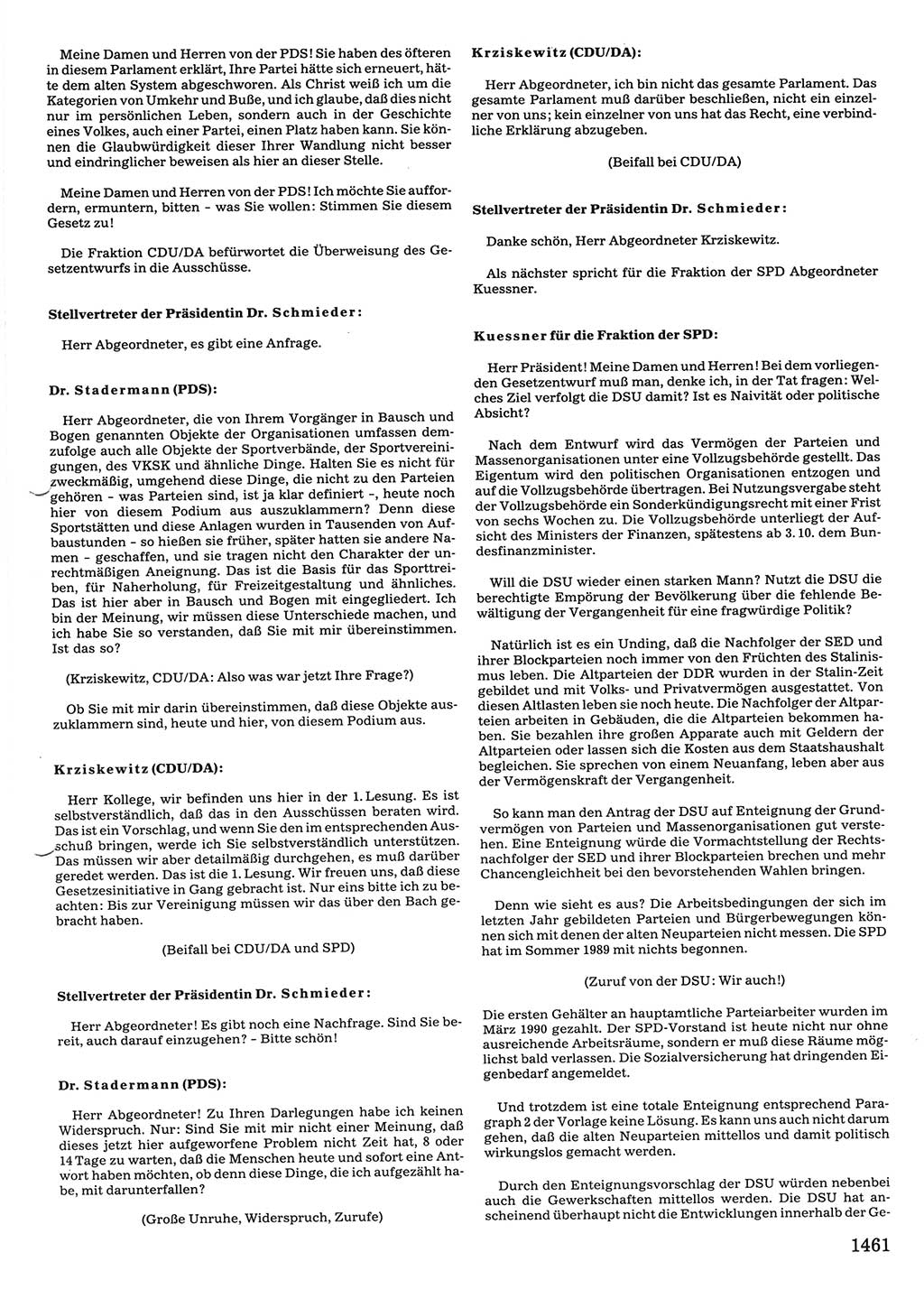 Tagungen der Volkskammer (VK) der Deutschen Demokratischen Republik (DDR), 10. Wahlperiode 1990, Seite 1461 (VK. DDR 10. WP. 1990, Prot. Tg. 1-38, 5.4.-2.10.1990, S. 1461)