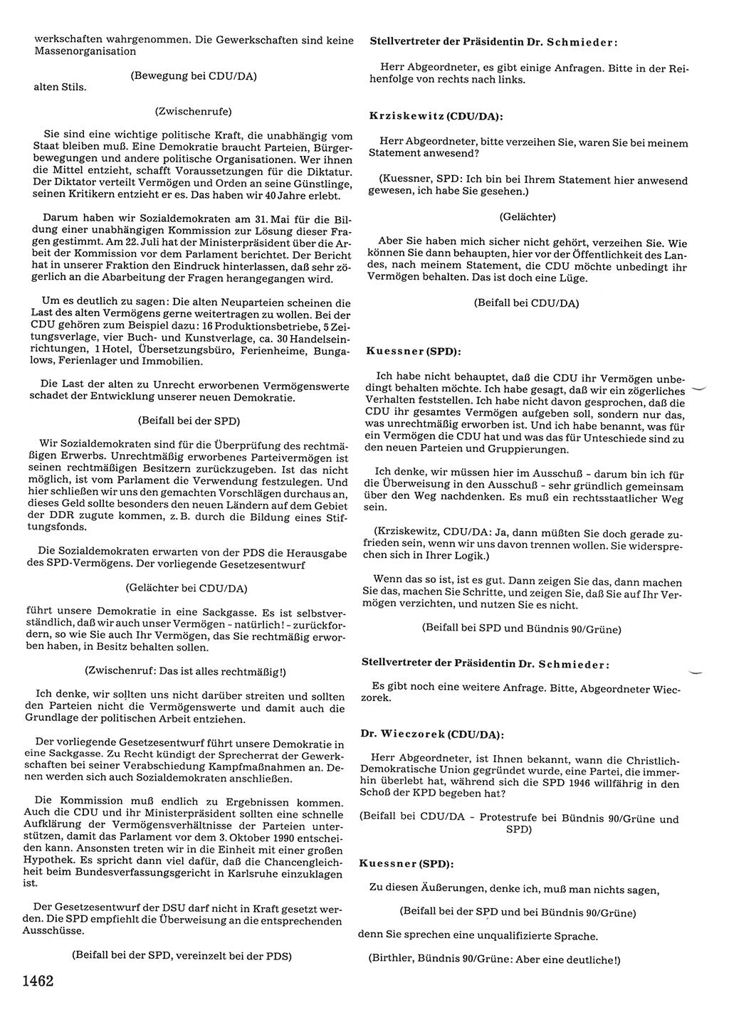 Tagungen der Volkskammer (VK) der Deutschen Demokratischen Republik (DDR), 10. Wahlperiode 1990, Seite 1462 (VK. DDR 10. WP. 1990, Prot. Tg. 1-38, 5.4.-2.10.1990, S. 1462)