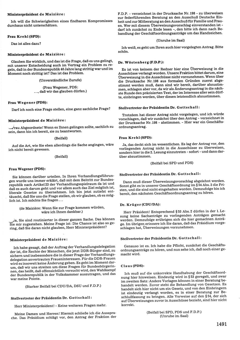 Tagungen der Volkskammer (VK) der Deutschen Demokratischen Republik (DDR), 10. Wahlperiode 1990, Seite 1491 (VK. DDR 10. WP. 1990, Prot. Tg. 1-38, 5.4.-2.10.1990, S. 1491)