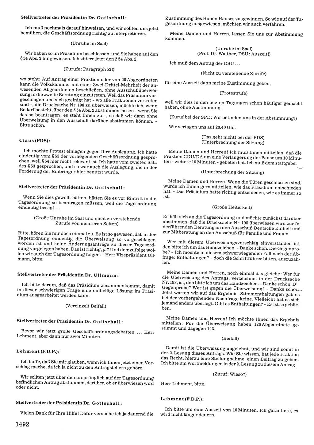 Tagungen der Volkskammer (VK) der Deutschen Demokratischen Republik (DDR), 10. Wahlperiode 1990, Seite 1492 (VK. DDR 10. WP. 1990, Prot. Tg. 1-38, 5.4.-2.10.1990, S. 1492)