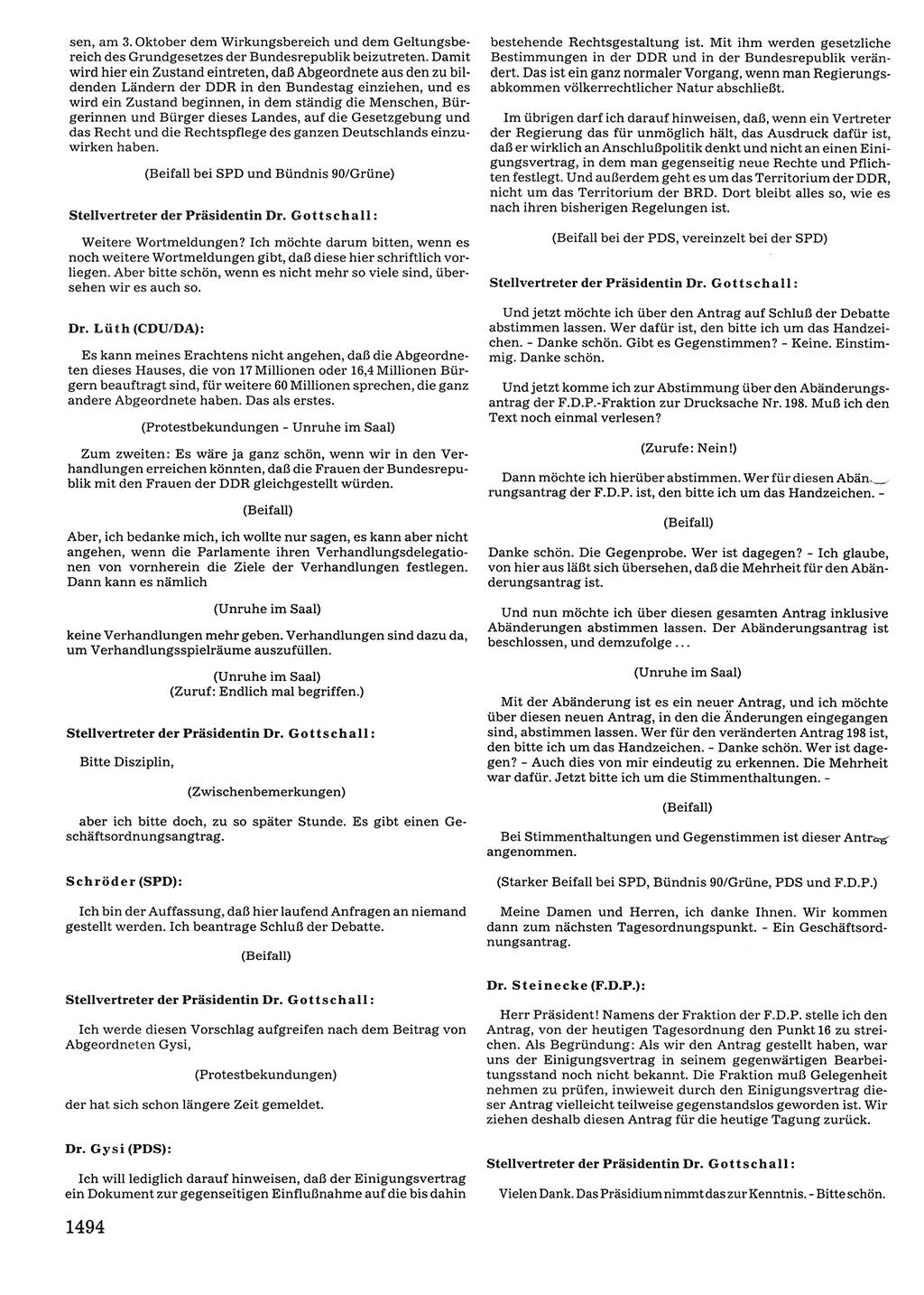 Tagungen der Volkskammer (VK) der Deutschen Demokratischen Republik (DDR), 10. Wahlperiode 1990, Seite 1494 (VK. DDR 10. WP. 1990, Prot. Tg. 1-38, 5.4.-2.10.1990, S. 1494)