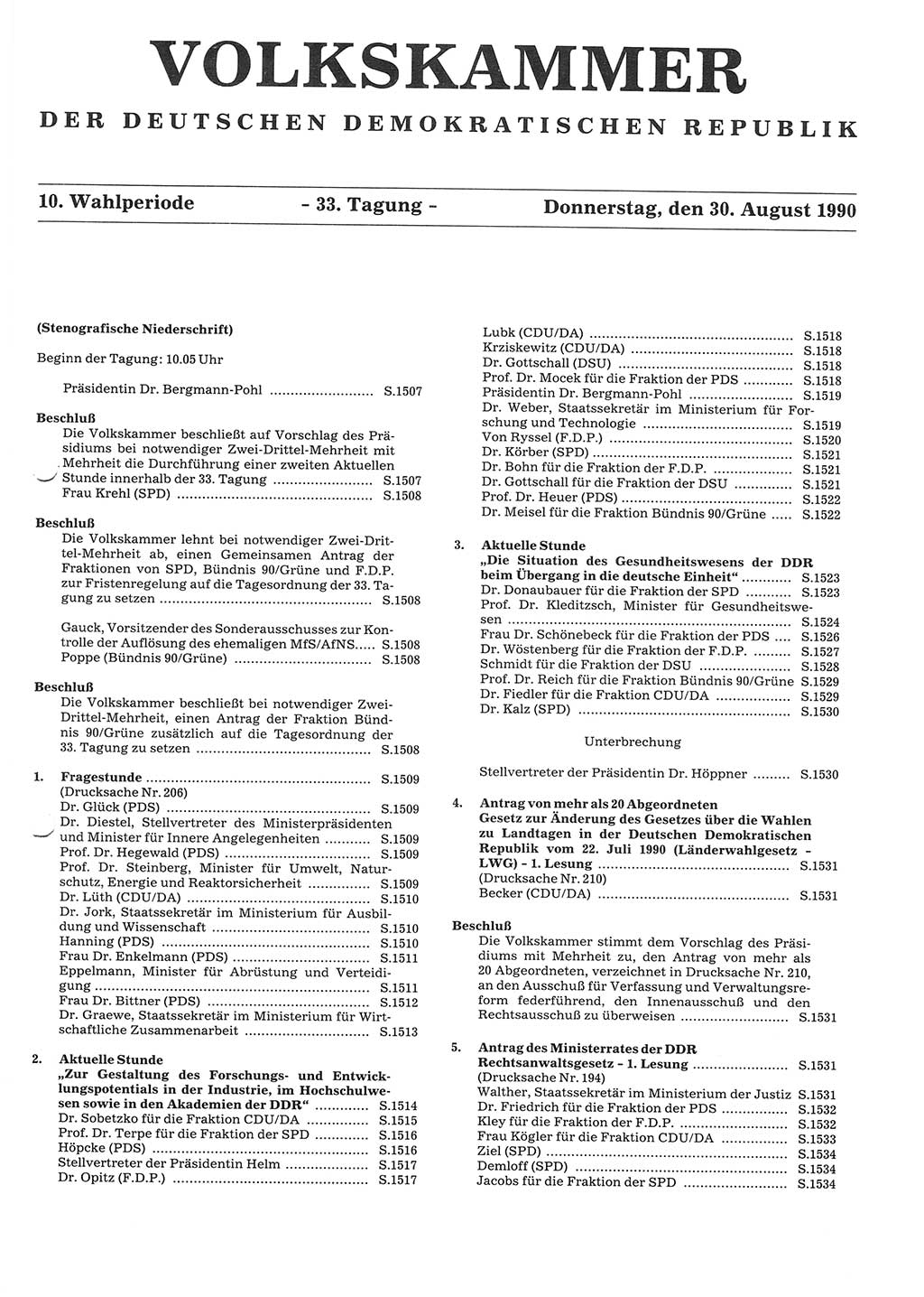 Tagungen der Volkskammer (VK) der Deutschen Demokratischen Republik (DDR), 10. Wahlperiode 1990, Seite 1505 (VK. DDR 10. WP. 1990, Prot. Tg. 1-38, 5.4.-2.10.1990, S. 1505)