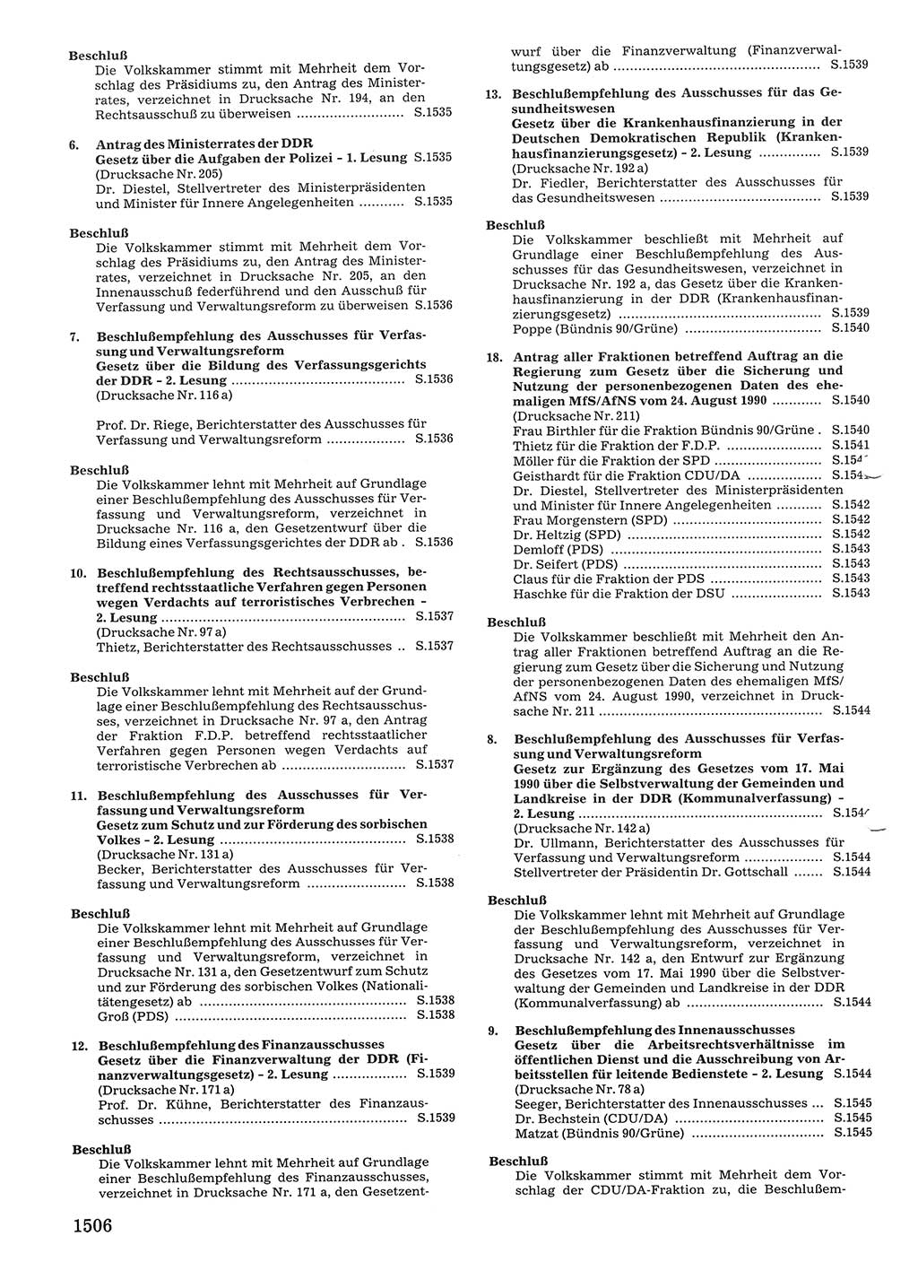 Tagungen der Volkskammer (VK) der Deutschen Demokratischen Republik (DDR), 10. Wahlperiode 1990, Seite 1506 (VK. DDR 10. WP. 1990, Prot. Tg. 1-38, 5.4.-2.10.1990, S. 1506)