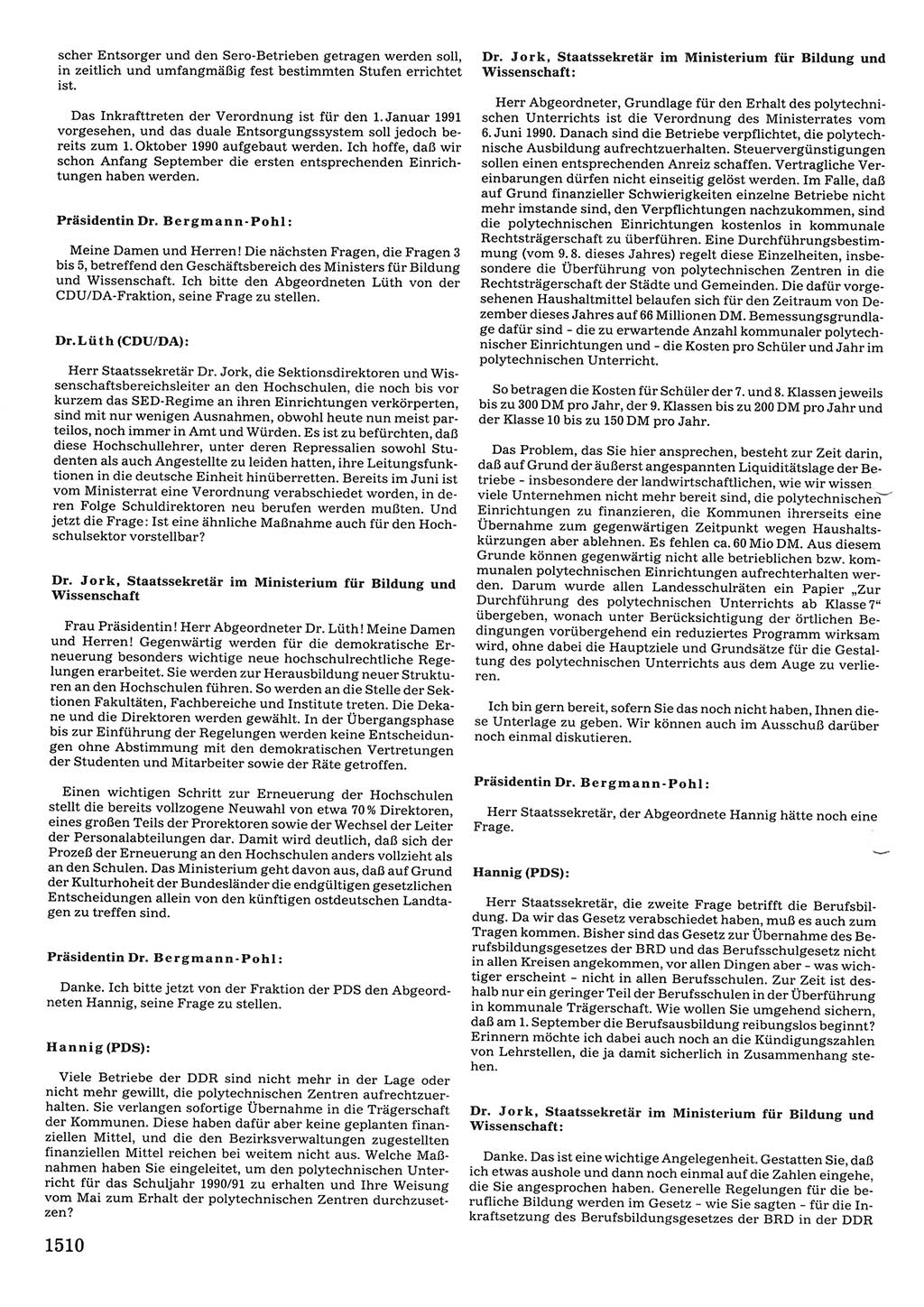 Tagungen der Volkskammer (VK) der Deutschen Demokratischen Republik (DDR), 10. Wahlperiode 1990, Seite 1510 (VK. DDR 10. WP. 1990, Prot. Tg. 1-38, 5.4.-2.10.1990, S. 1510)