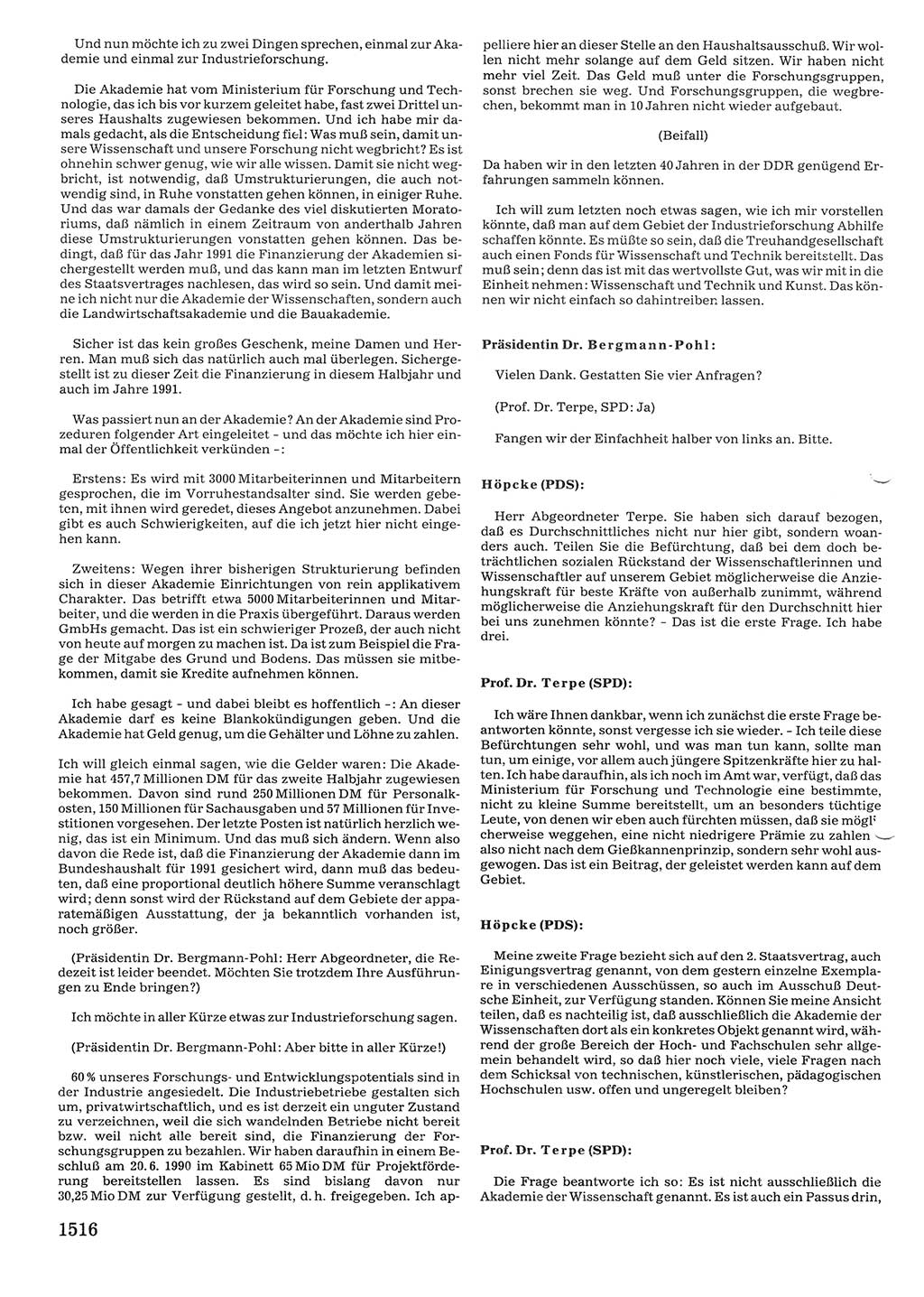 Tagungen der Volkskammer (VK) der Deutschen Demokratischen Republik (DDR), 10. Wahlperiode 1990, Seite 1516 (VK. DDR 10. WP. 1990, Prot. Tg. 1-38, 5.4.-2.10.1990, S. 1516)