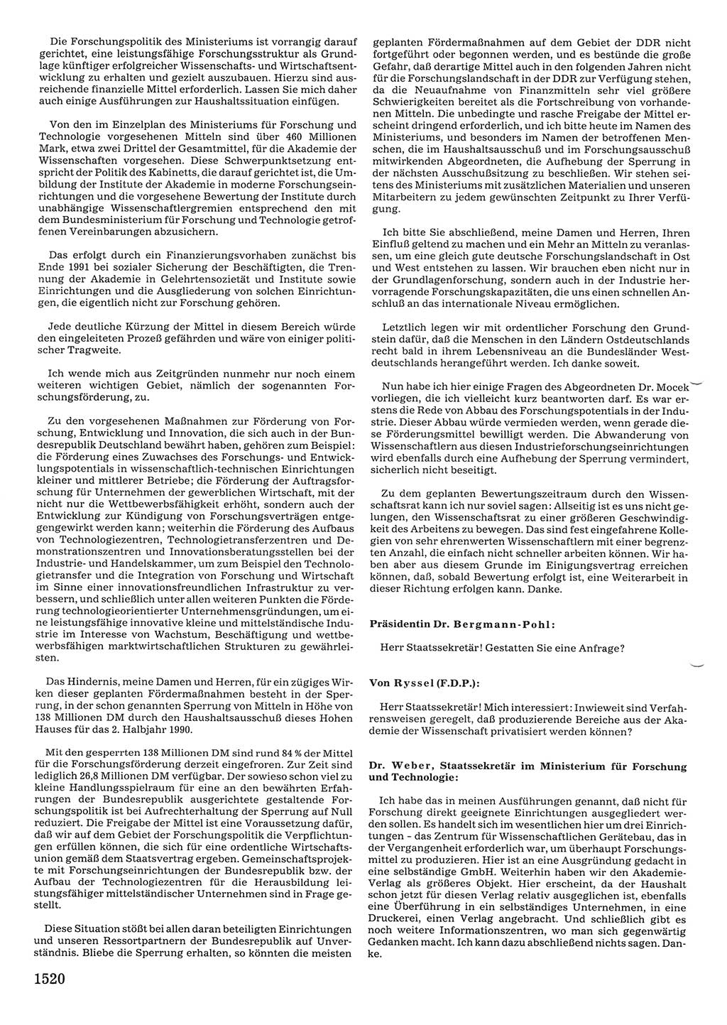 Tagungen der Volkskammer (VK) der Deutschen Demokratischen Republik (DDR), 10. Wahlperiode 1990, Seite 1520 (VK. DDR 10. WP. 1990, Prot. Tg. 1-38, 5.4.-2.10.1990, S. 1520)
