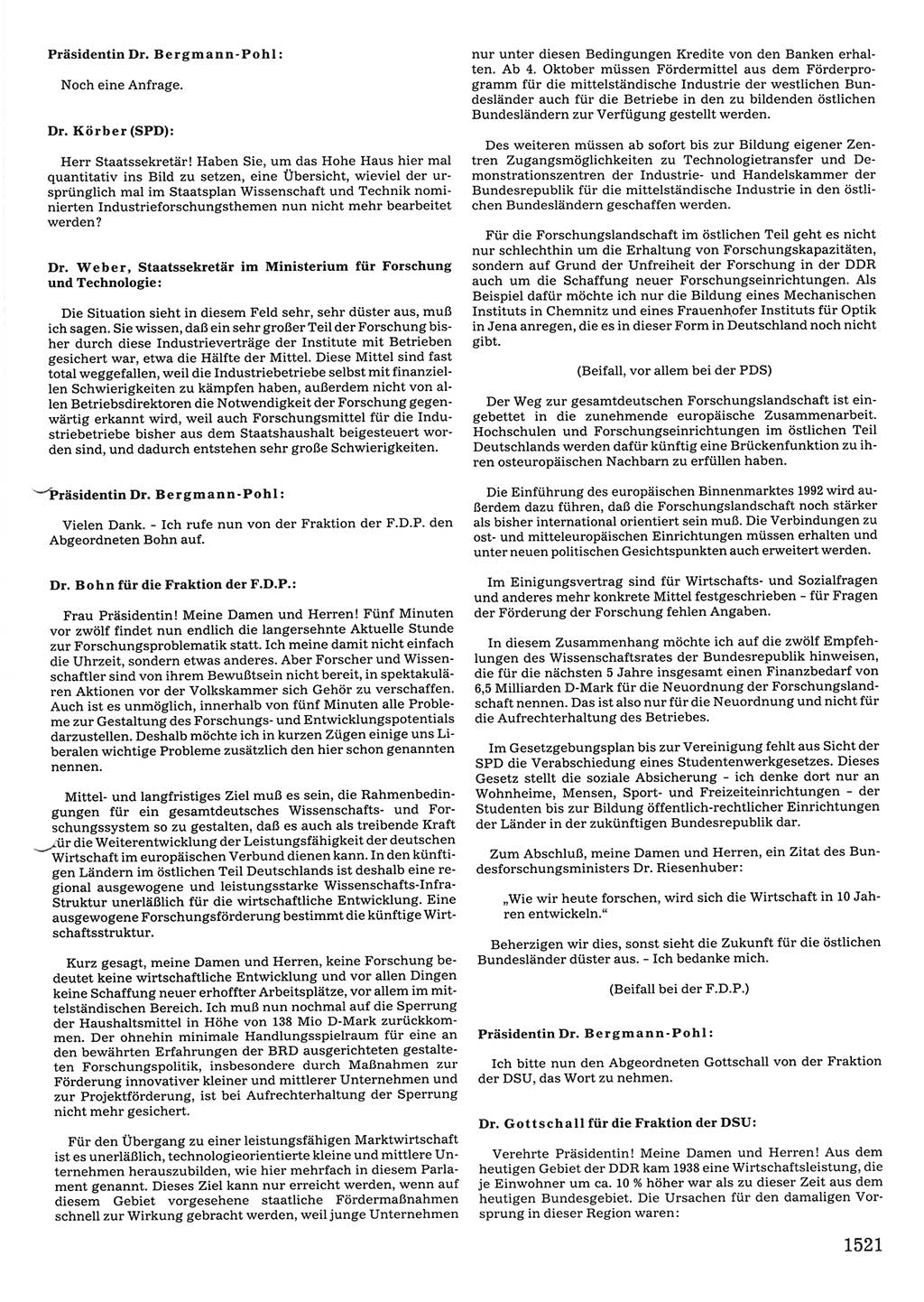 Tagungen der Volkskammer (VK) der Deutschen Demokratischen Republik (DDR), 10. Wahlperiode 1990, Seite 1521 (VK. DDR 10. WP. 1990, Prot. Tg. 1-38, 5.4.-2.10.1990, S. 1521)