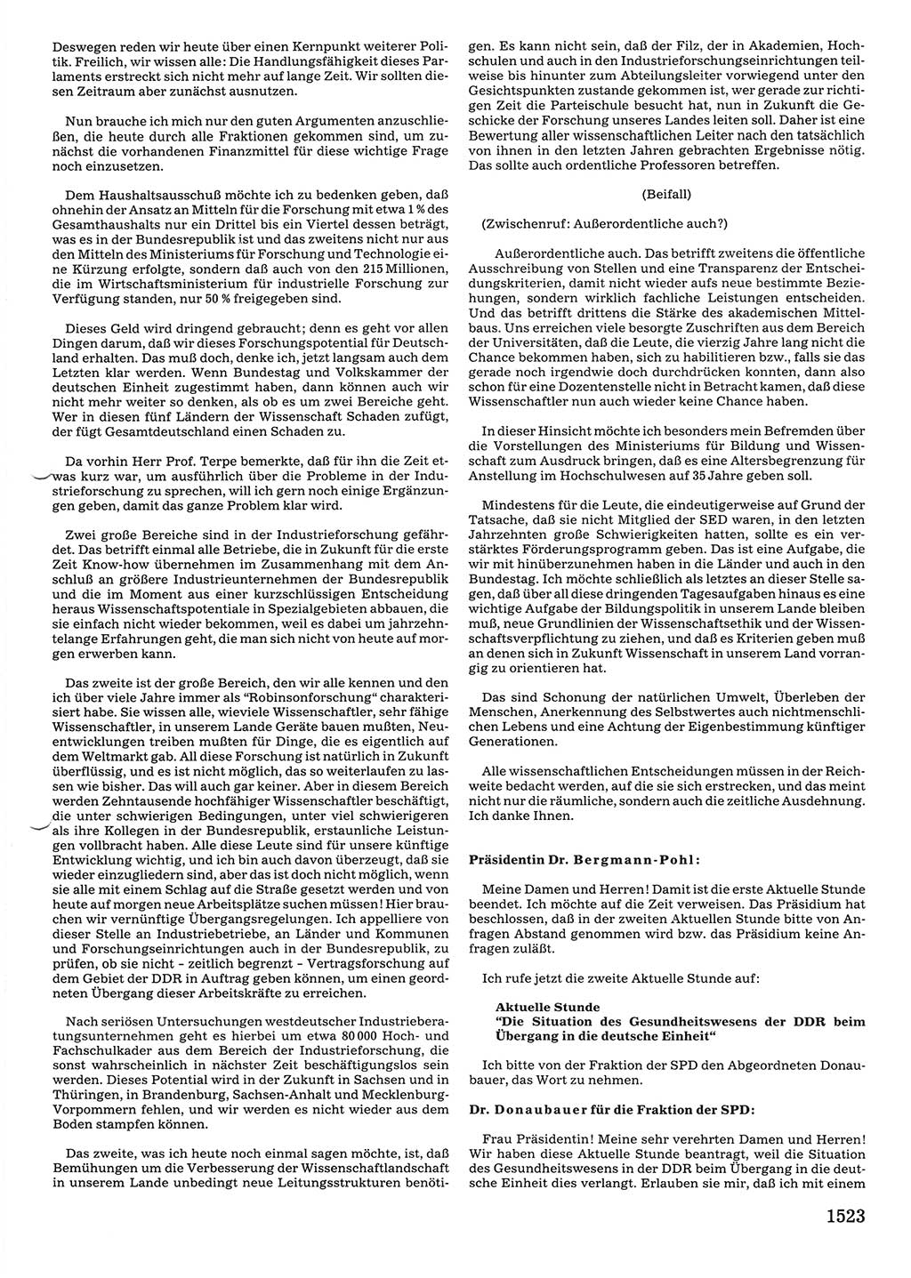 Tagungen der Volkskammer (VK) der Deutschen Demokratischen Republik (DDR), 10. Wahlperiode 1990, Seite 1523 (VK. DDR 10. WP. 1990, Prot. Tg. 1-38, 5.4.-2.10.1990, S. 1523)