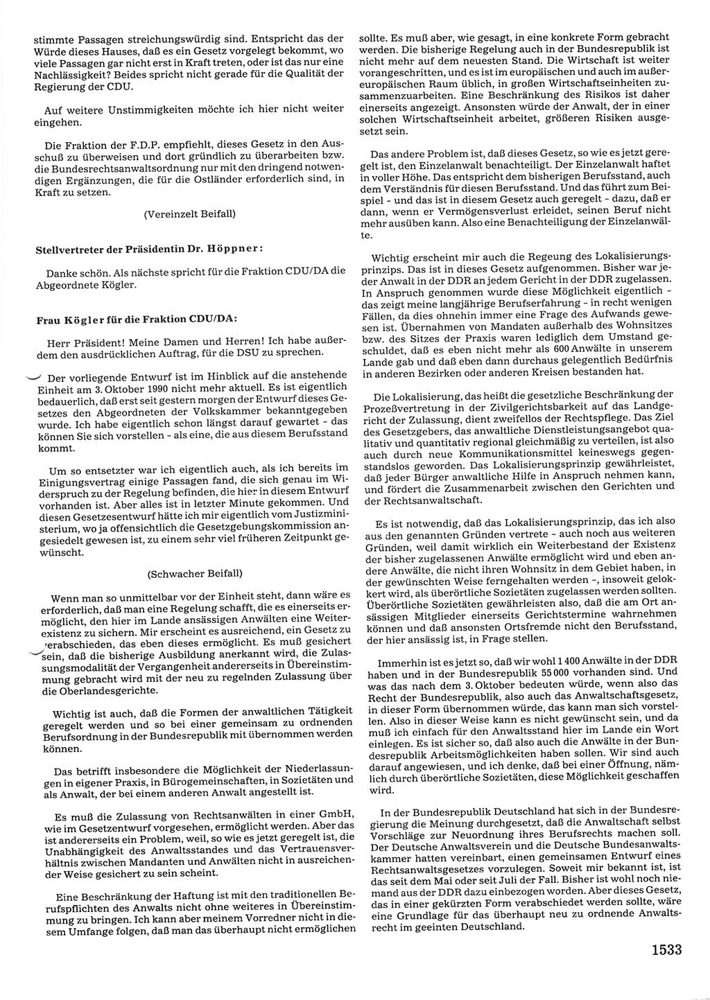 Tagungen der Volkskammer (VK) der Deutschen Demokratischen Republik (DDR), 10. Wahlperiode 1990, Seite 1533 (VK. DDR 10. WP. 1990, Prot. Tg. 1-38, 5.4.-2.10.1990, S. 1533)