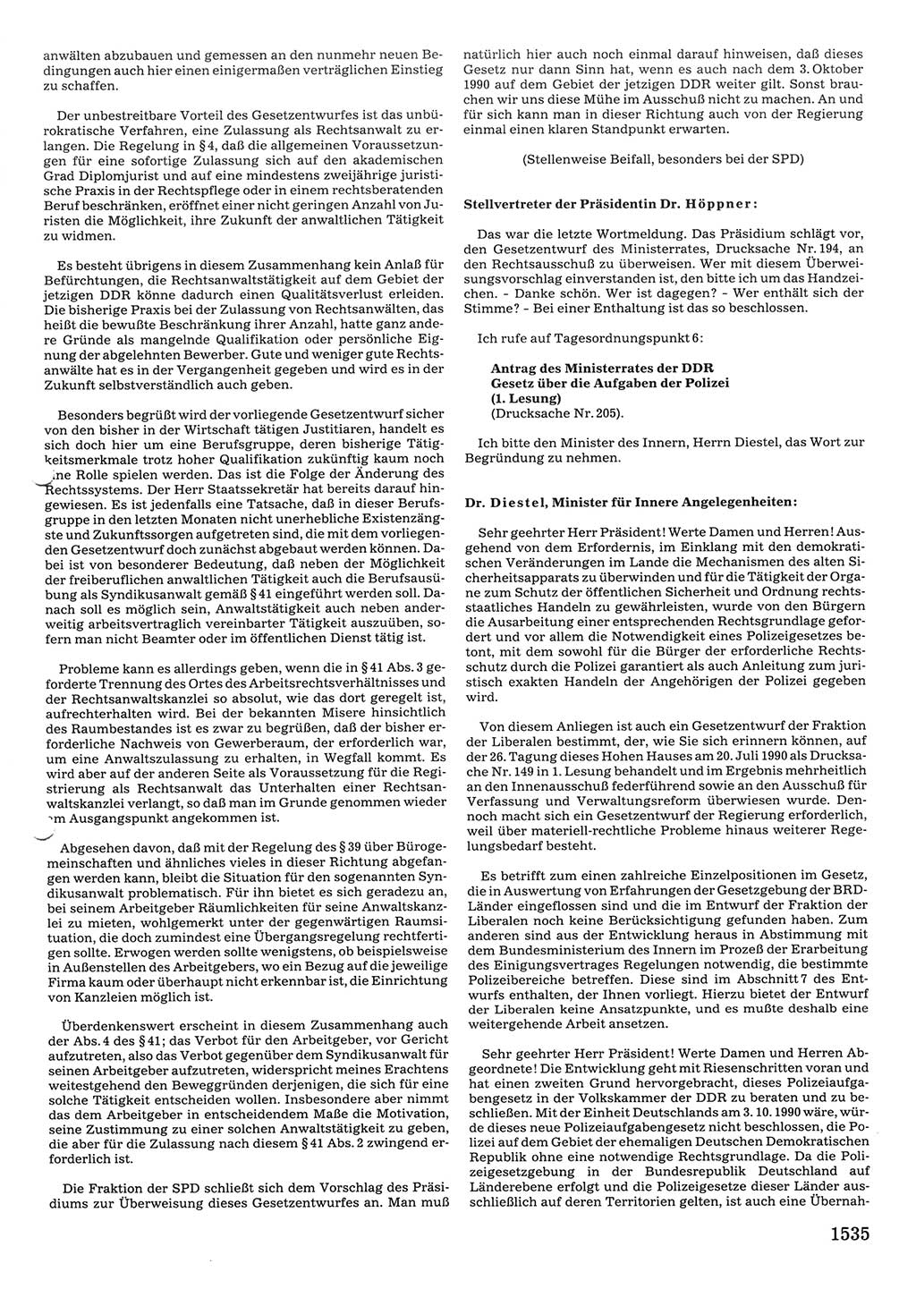 Tagungen der Volkskammer (VK) der Deutschen Demokratischen Republik (DDR), 10. Wahlperiode 1990, Seite 1535 (VK. DDR 10. WP. 1990, Prot. Tg. 1-38, 5.4.-2.10.1990, S. 1535)