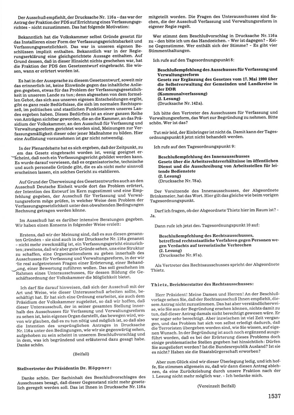 Tagungen der Volkskammer (VK) der Deutschen Demokratischen Republik (DDR), 10. Wahlperiode 1990, Seite 1537 (VK. DDR 10. WP. 1990, Prot. Tg. 1-38, 5.4.-2.10.1990, S. 1537)