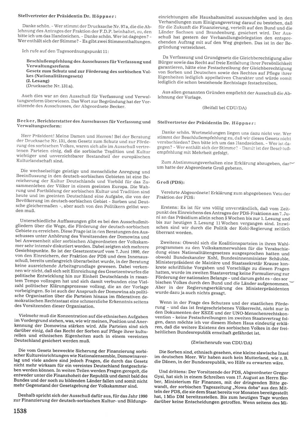 Tagungen der Volkskammer (VK) der Deutschen Demokratischen Republik (DDR), 10. Wahlperiode 1990, Seite 1538 (VK. DDR 10. WP. 1990, Prot. Tg. 1-38, 5.4.-2.10.1990, S. 1538)