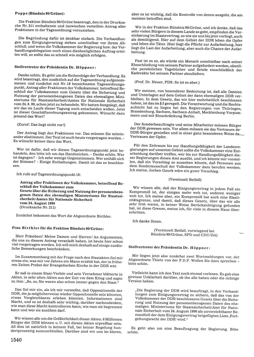 Tagungen der Volkskammer (VK) der Deutschen Demokratischen Republik (DDR), 10. Wahlperiode 1990, Seite 1540 (VK. DDR 10. WP. 1990, Prot. Tg. 1-38, 5.4.-2.10.1990, S. 1540)