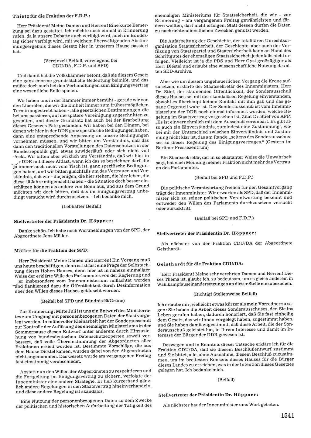 Tagungen der Volkskammer (VK) der Deutschen Demokratischen Republik (DDR), 10. Wahlperiode 1990, Seite 1541 (VK. DDR 10. WP. 1990, Prot. Tg. 1-38, 5.4.-2.10.1990, S. 1541)