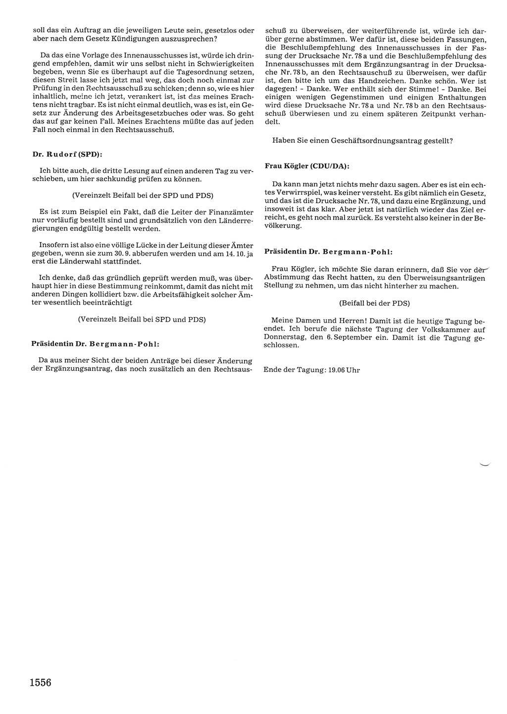 Tagungen der Volkskammer (VK) der Deutschen Demokratischen Republik (DDR), 10. Wahlperiode 1990, Seite 1556 (VK. DDR 10. WP. 1990, Prot. Tg. 1-38, 5.4.-2.10.1990, S. 1556)