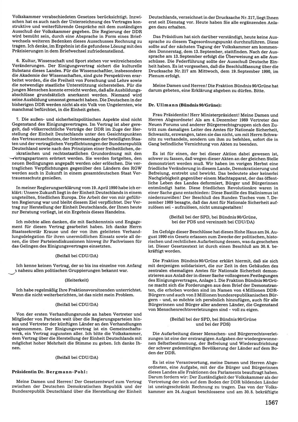 Tagungen der Volkskammer (VK) der Deutschen Demokratischen Republik (DDR), 10. Wahlperiode 1990, Seite 1567 (VK. DDR 10. WP. 1990, Prot. Tg. 1-38, 5.4.-2.10.1990, S. 1567)