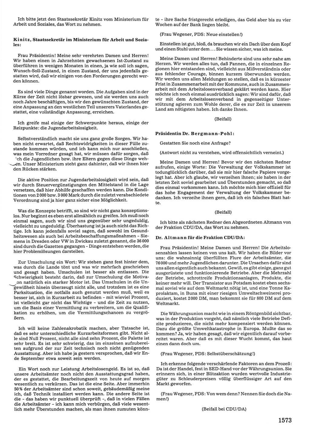 Tagungen der Volkskammer (VK) der Deutschen Demokratischen Republik (DDR), 10. Wahlperiode 1990, Seite 1573 (VK. DDR 10. WP. 1990, Prot. Tg. 1-38, 5.4.-2.10.1990, S. 1573)