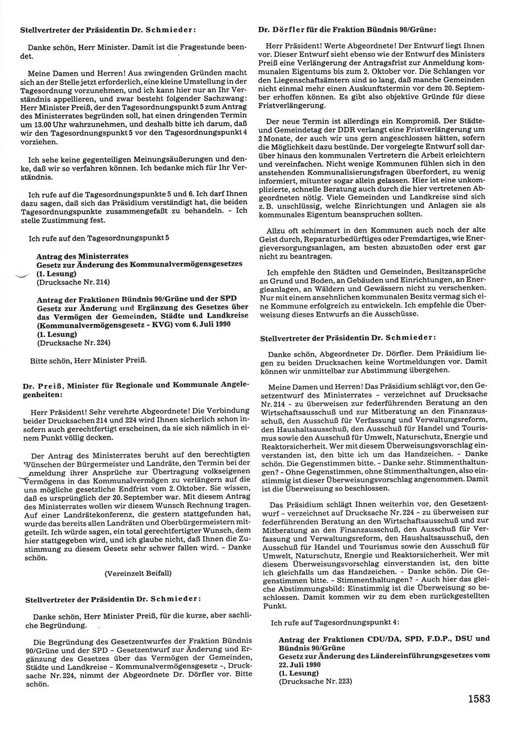 Tagungen der Volkskammer (VK) der Deutschen Demokratischen Republik (DDR), 10. Wahlperiode 1990, Seite 1583 (VK. DDR 10. WP. 1990, Prot. Tg. 1-38, 5.4.-2.10.1990, S. 1583)