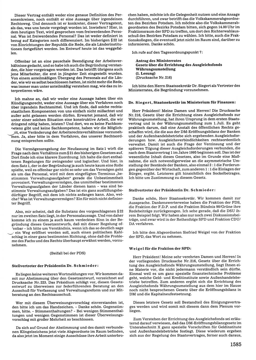Tagungen der Volkskammer (VK) der Deutschen Demokratischen Republik (DDR), 10. Wahlperiode 1990, Seite 1585 (VK. DDR 10. WP. 1990, Prot. Tg. 1-38, 5.4.-2.10.1990, S. 1585)