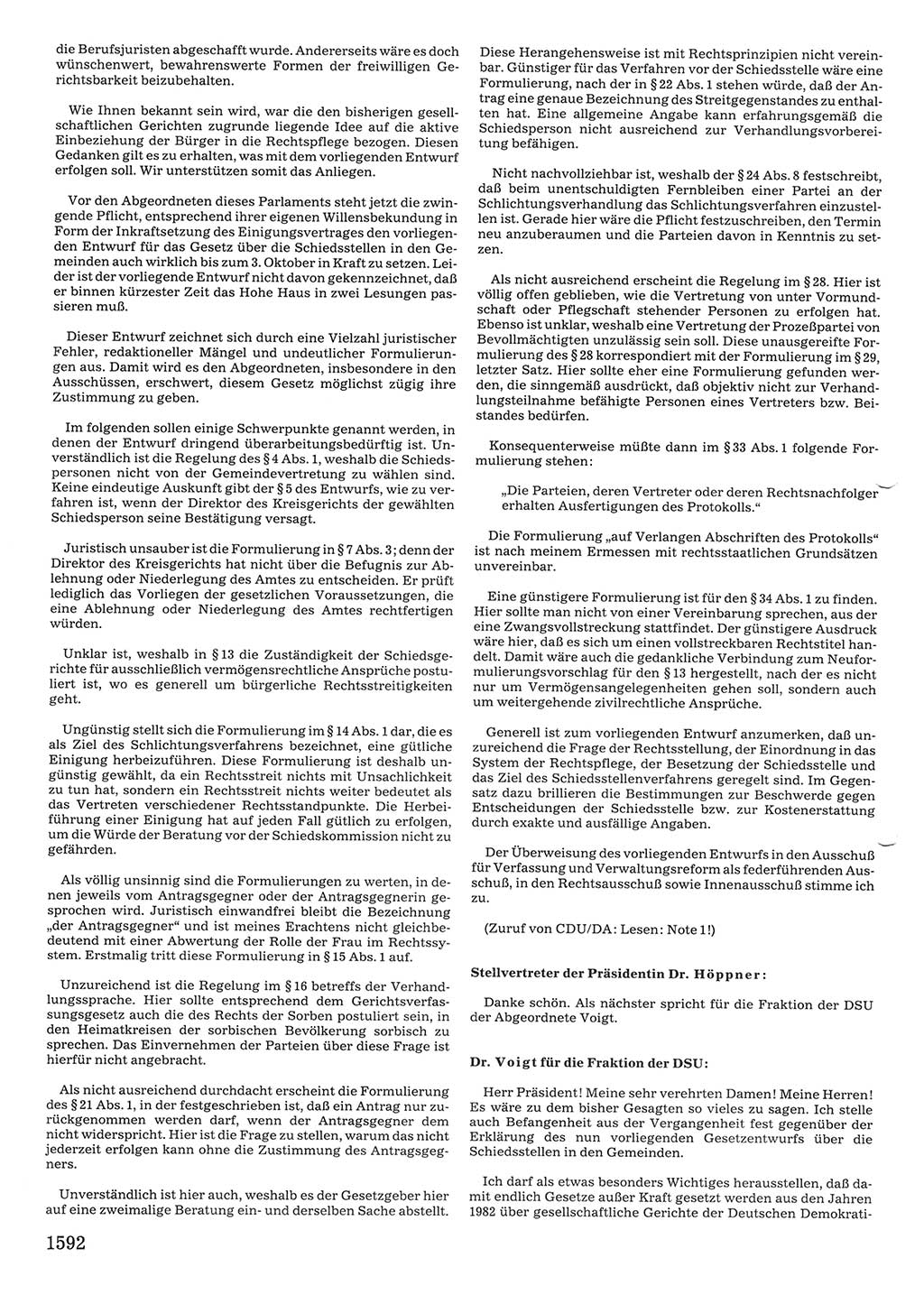 Tagungen der Volkskammer (VK) der Deutschen Demokratischen Republik (DDR), 10. Wahlperiode 1990, Seite 1592 (VK. DDR 10. WP. 1990, Prot. Tg. 1-38, 5.4.-2.10.1990, S. 1592)