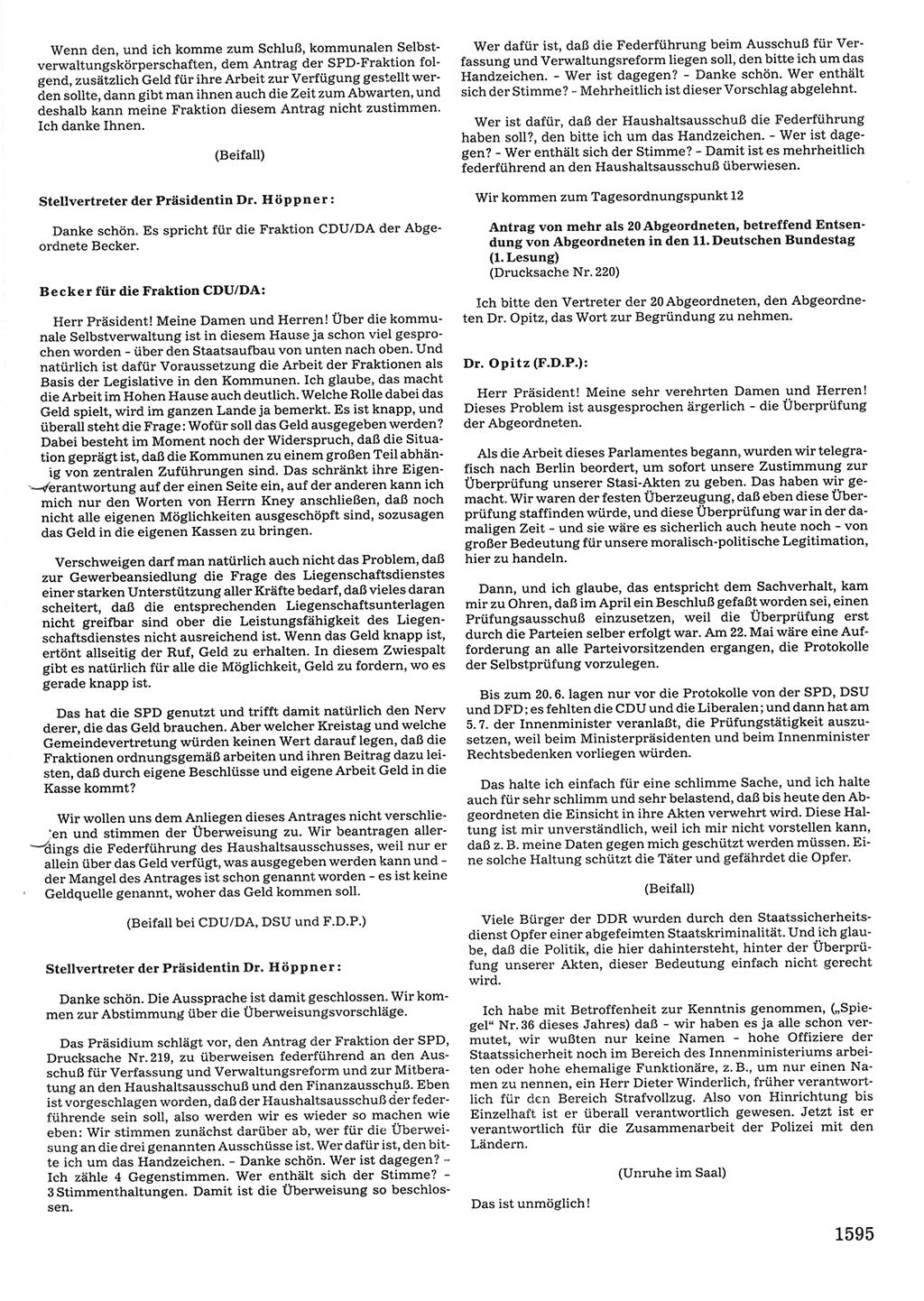 Tagungen der Volkskammer (VK) der Deutschen Demokratischen Republik (DDR), 10. Wahlperiode 1990, Seite 1595 (VK. DDR 10. WP. 1990, Prot. Tg. 1-38, 5.4.-2.10.1990, S. 1595)