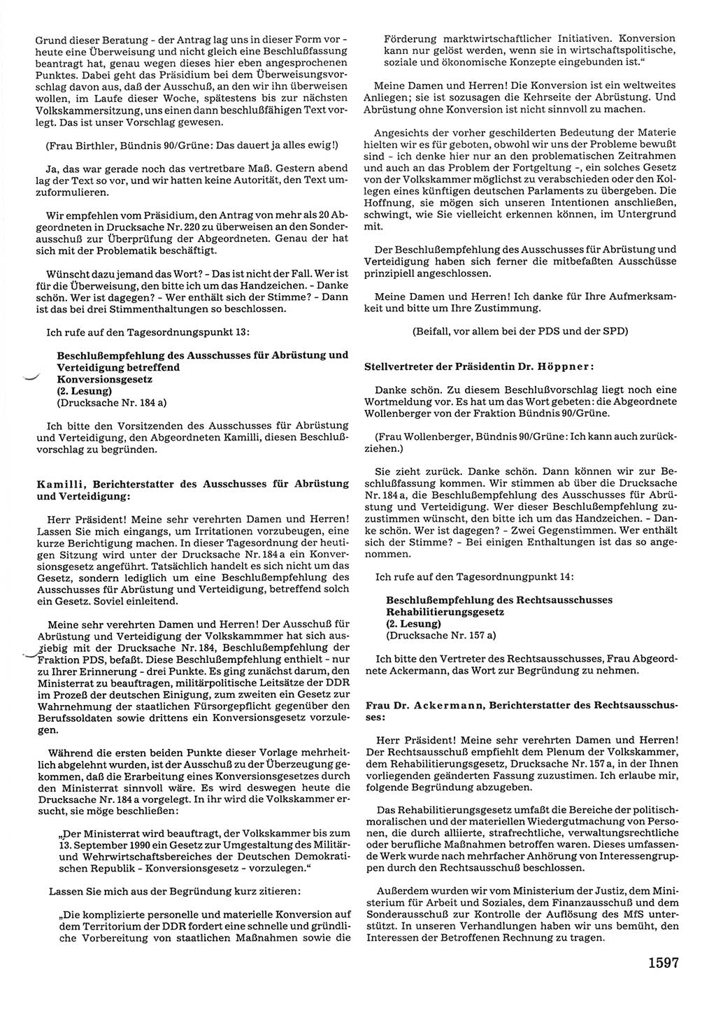 Tagungen der Volkskammer (VK) der Deutschen Demokratischen Republik (DDR), 10. Wahlperiode 1990, Seite 1597 (VK. DDR 10. WP. 1990, Prot. Tg. 1-38, 5.4.-2.10.1990, S. 1597)